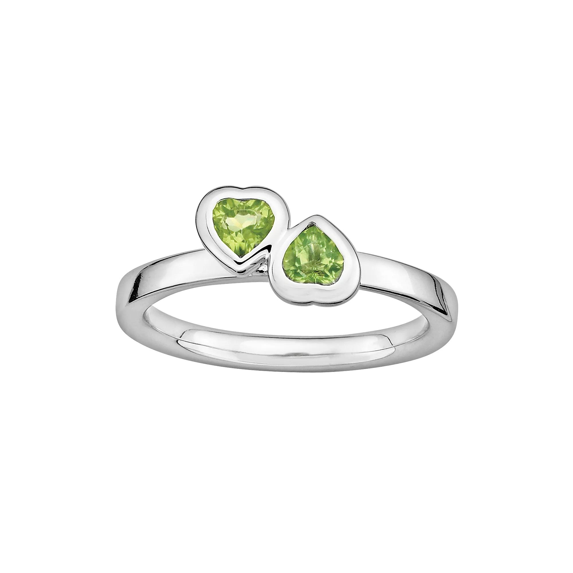 Stacks & Stones Sterling Silver Peridot Heart Stack Ring, Women's, Size: 7 Product Image