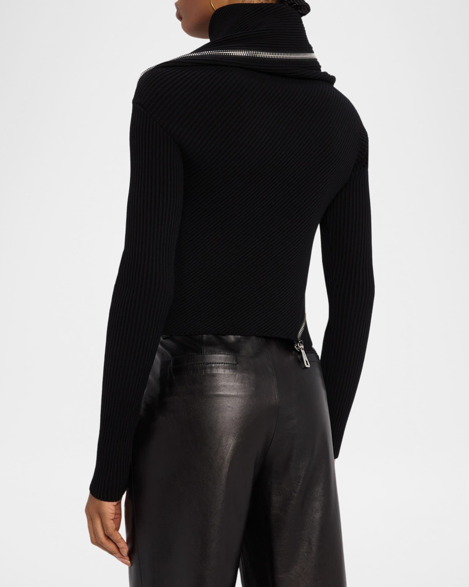 Spiral Zipped Cowl-Neck Rib Crop Sweater Product Image