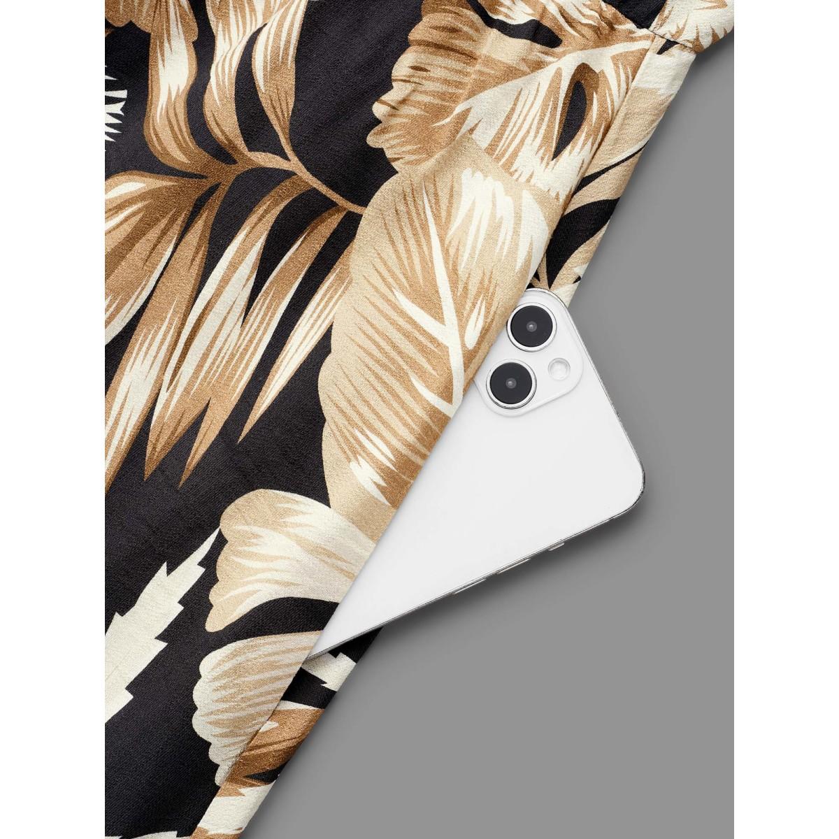 Plus Size Tropical Leaf Print Neck-Tie Tiered Midi Dress Black Women Resort Tie knot Round Neck Elbow-length sleeve Curvy BloomChic 14-16/1X Product Image