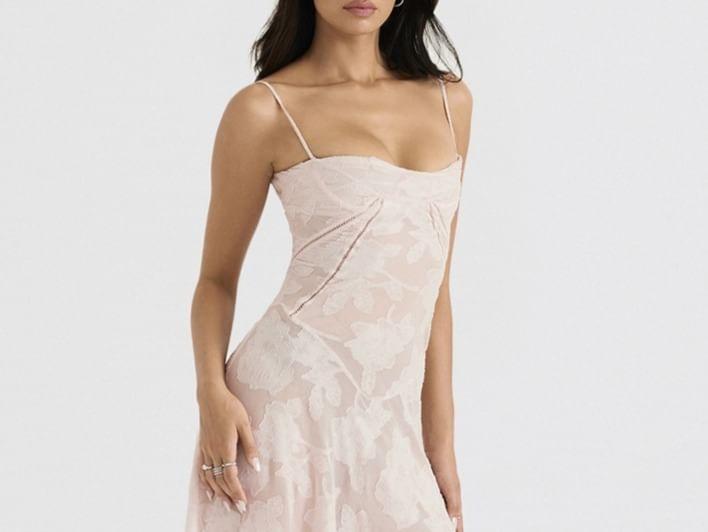 Spaghetti Strap Plain Floral Maxi A-Line Dress Product Image