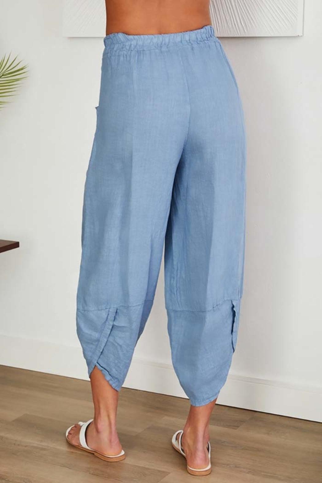 Elastic Waist, Curved Hem Linen Harem Pants Product Image