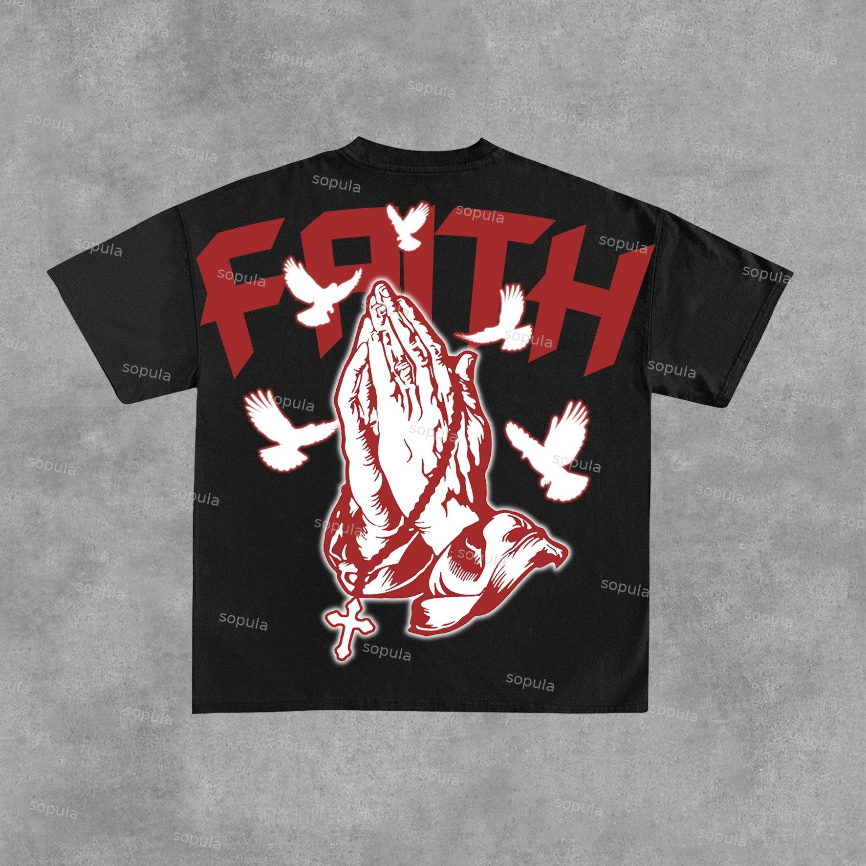Sopula Faith Praying Hands Graphic Cross Print Cotton T-Shirt Product Image