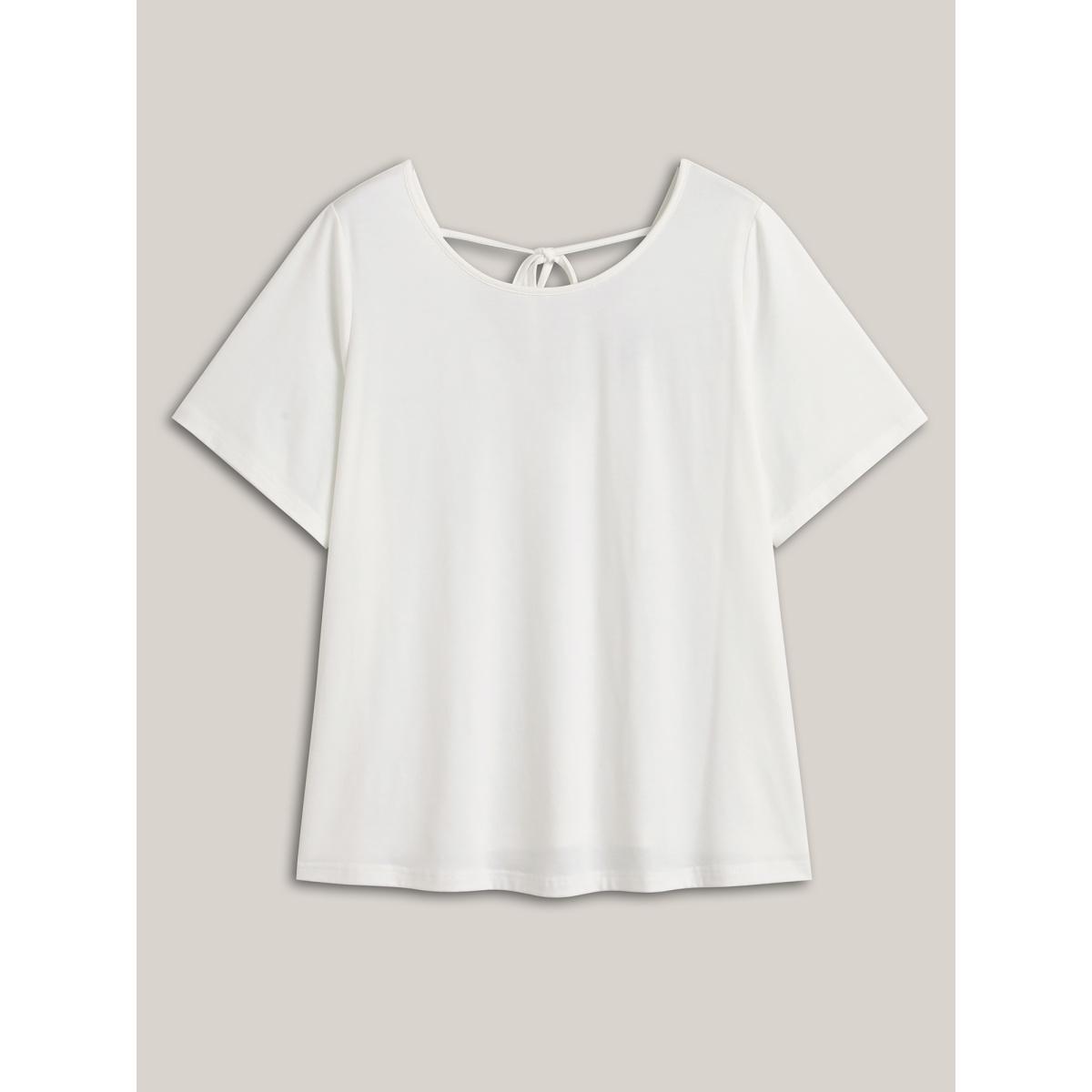 Plus Size Lace Trim Backless Plain T-Shirt Originalwhite Women Woven ribbon&lace trim Round Neck Everyday-Casual T-shirts BloomChic 26/4X Product Image