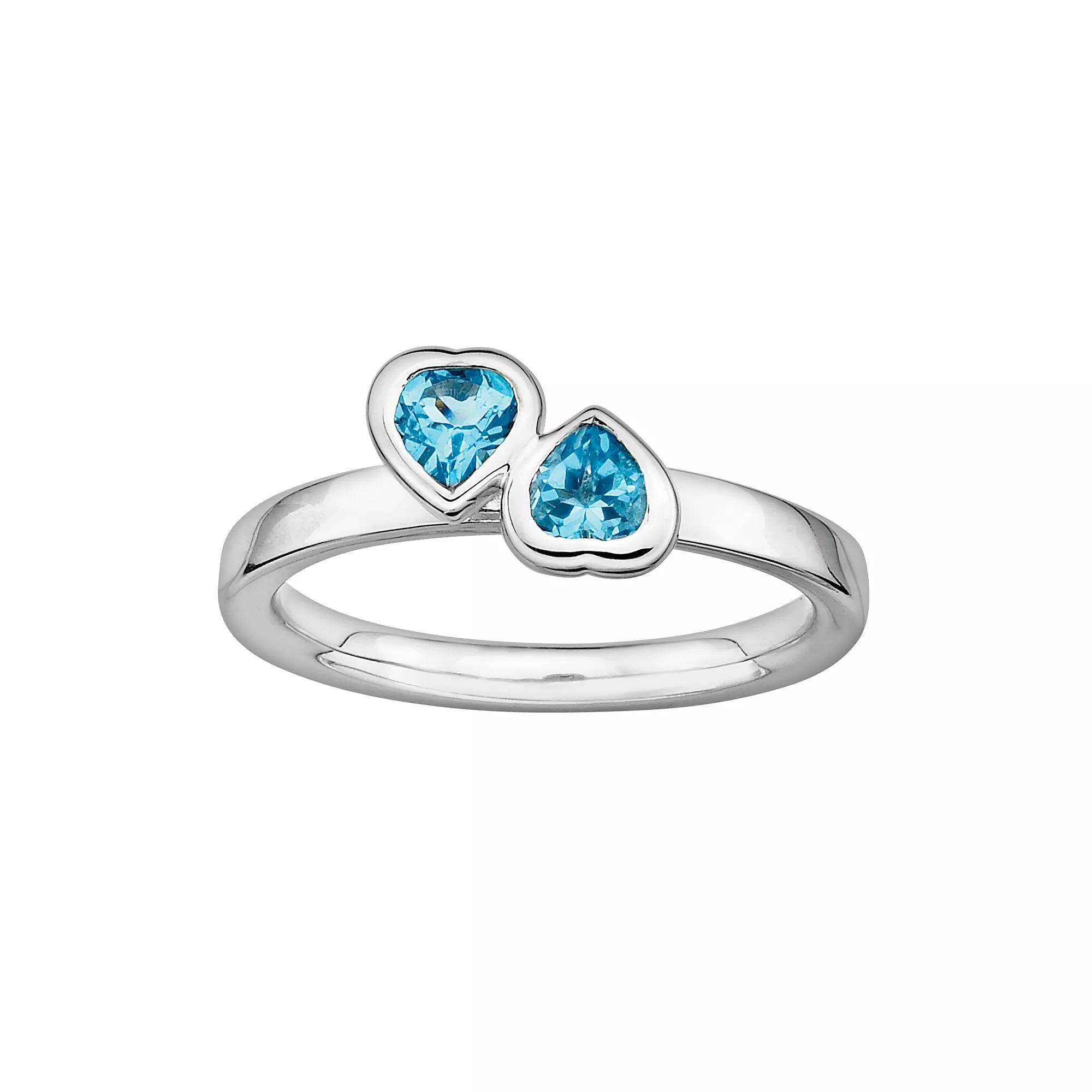 Stacks & Stones Sterling Silver Blue Topaz Heart Stack Ring, Women's, Size: 10 Product Image