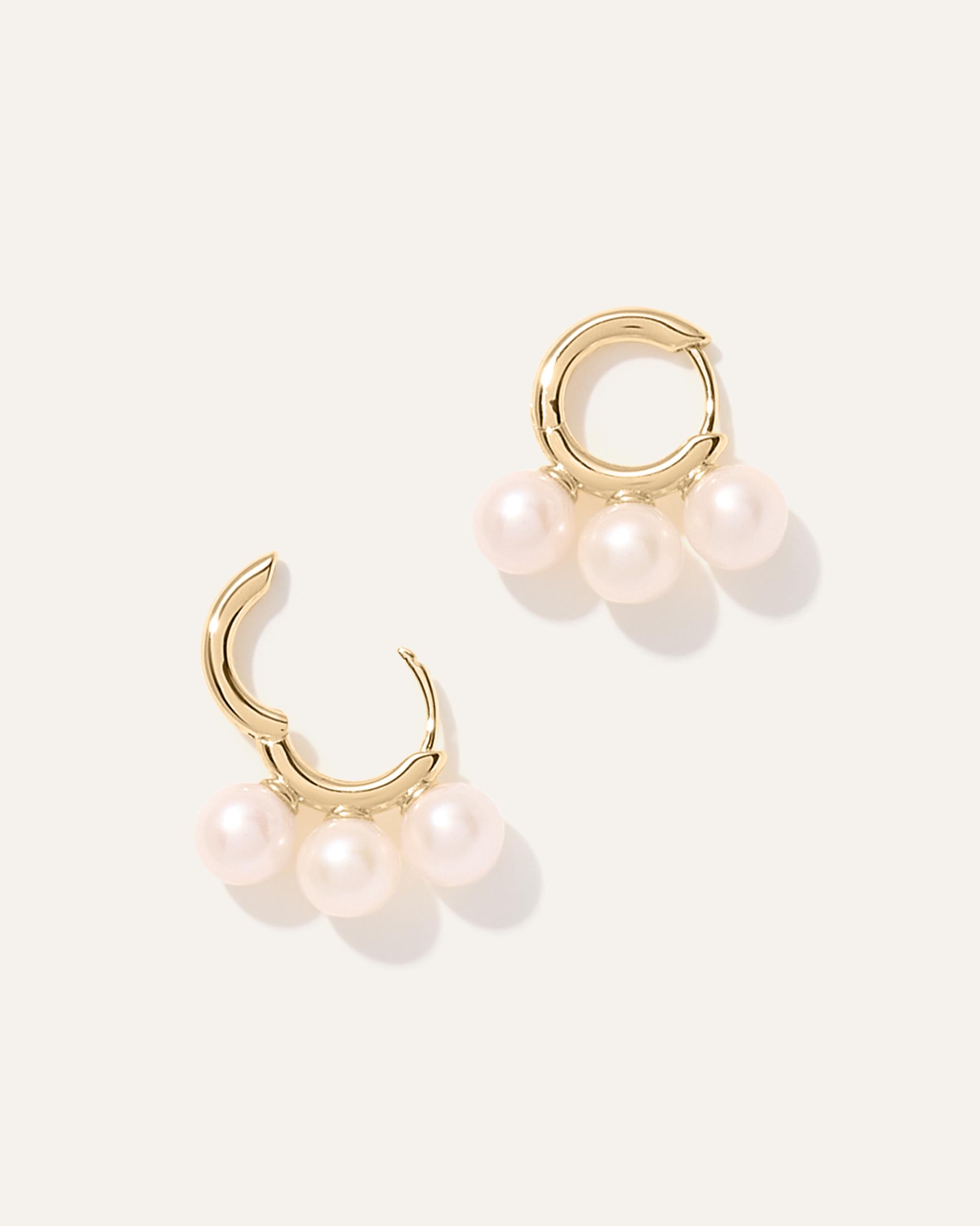 Quince | Women's Triple Freshwater Pearl Hoop Earrings Product Image