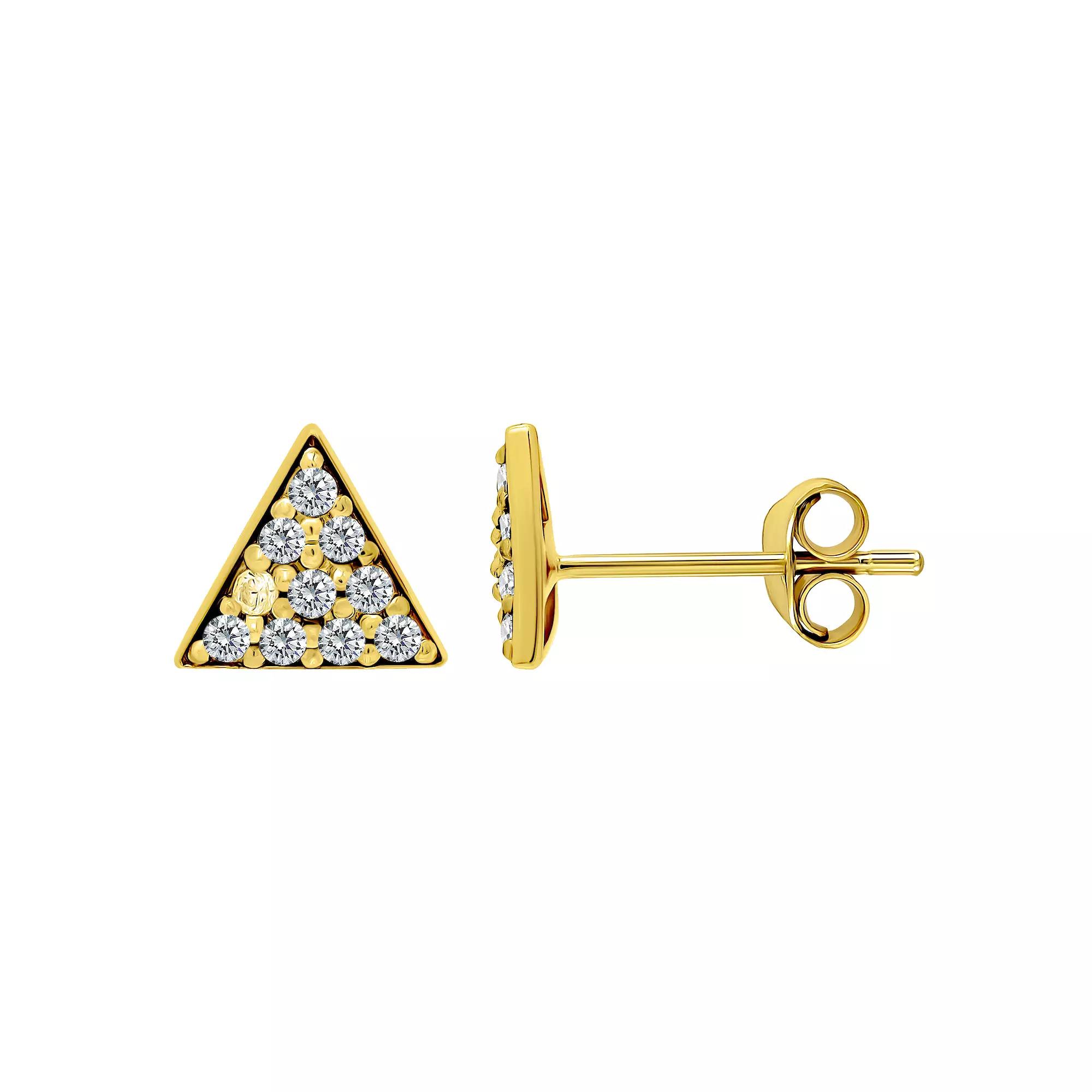 Aleure Precioso Pave Cubic Zirconia Triangle Stud Earrings, Women's, Gold Tone Product Image