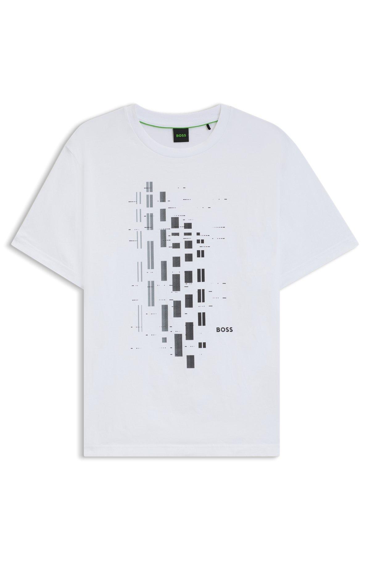 Stretch-cotton T-shirt with geometric print Product Image