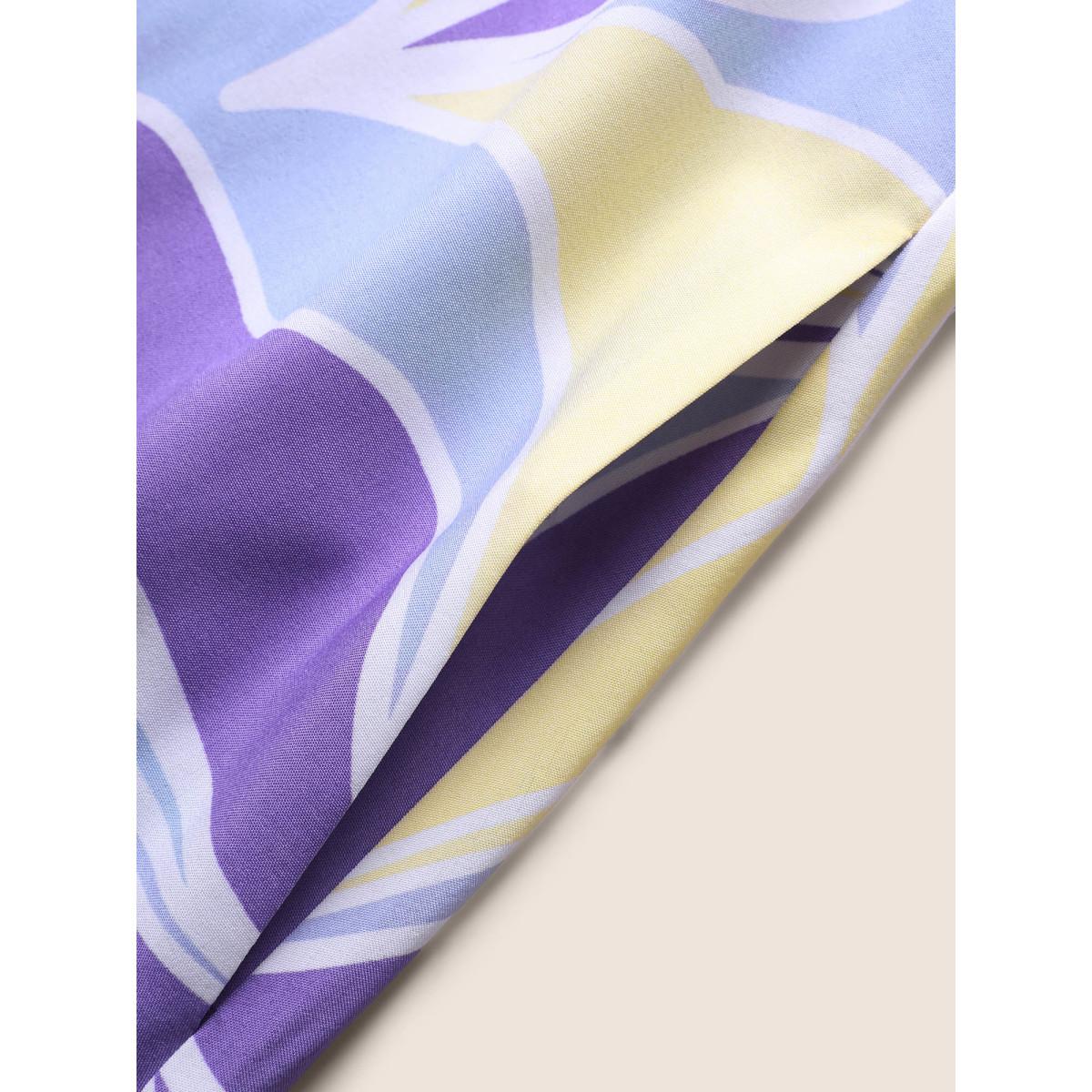 Plus Size Geometric Elastic Waist Button Up Tank Dress Lavender Women At the Office Button Shirt collar Sleeveless Curvy BloomChic 26/4X Product Image