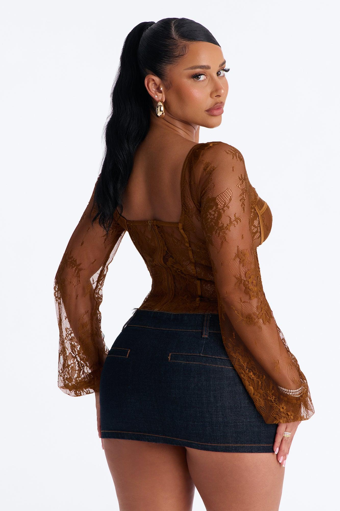 Gilded Glam Lace Bustier Top - Chocolate Female Product Image