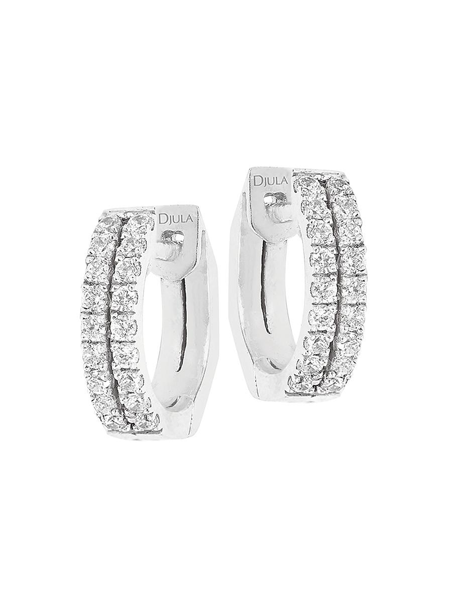 Womens Graphique 18K White Gold & 0.21 TCW Diamond Hoop Earrings Product Image
