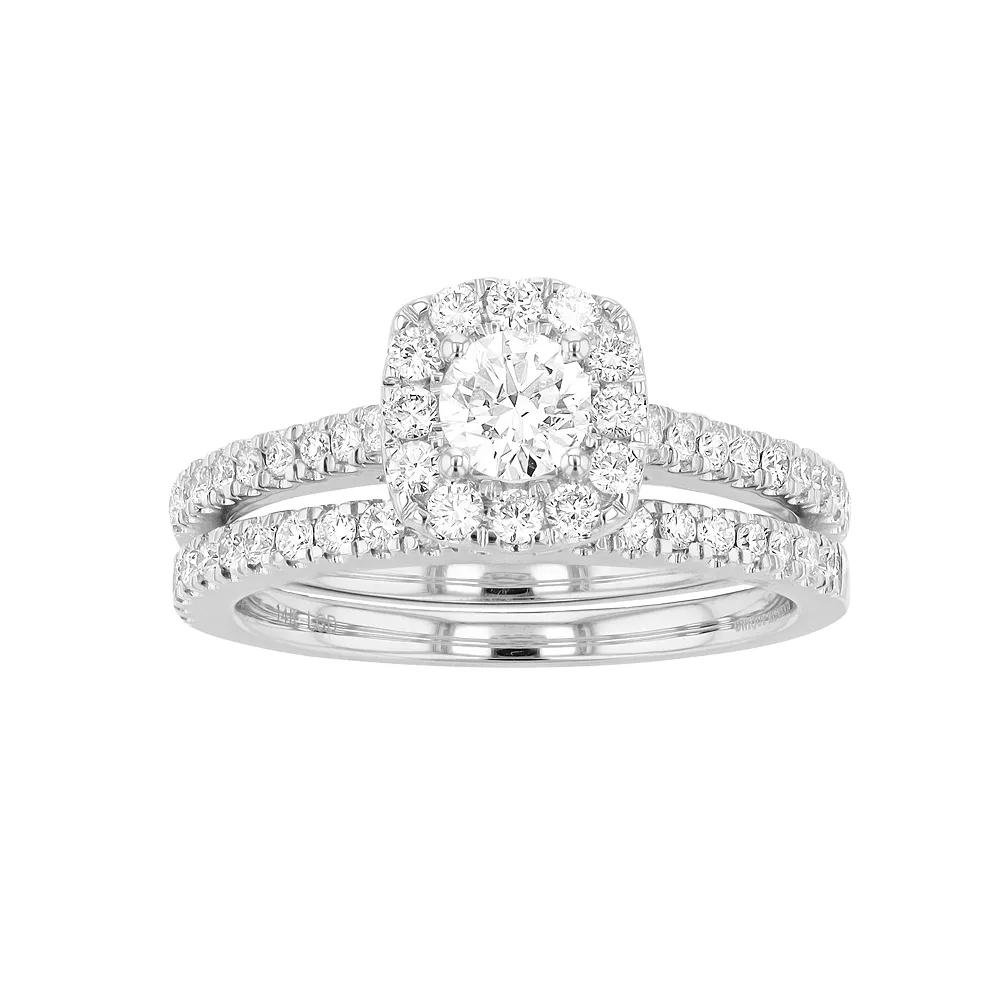 Diamond Brilliance 14k White Gold 1 Carat T.W. Lab Created Diamond Cushion Halo Engagement Ring Set, Women's, Size: 7 Product Image