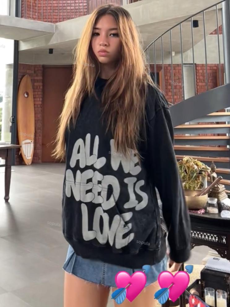All We Need Is Love Print Pink Washed Hoodie Product Image