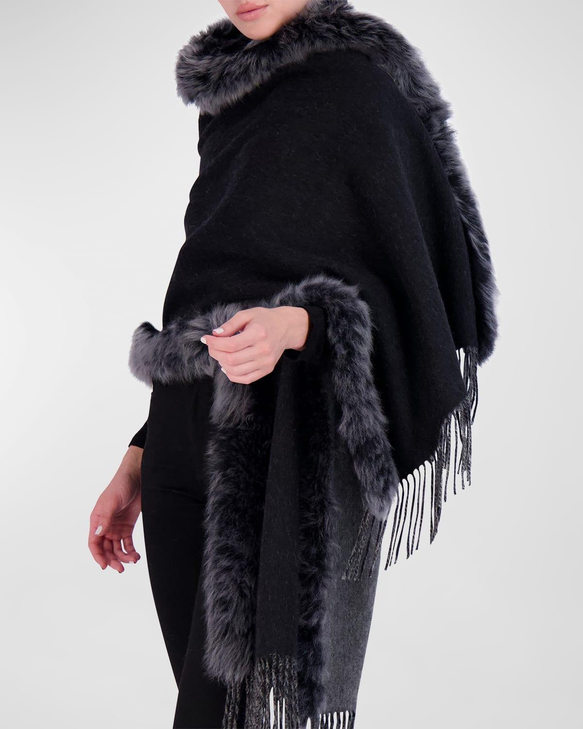 Womens Cashmere and Wool Stole with Toscana Lamb Trim Product Image