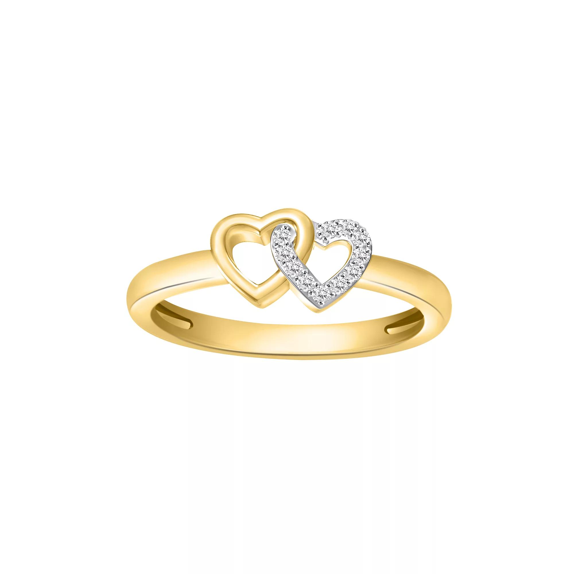 14k Gold Over Silver Diamond Accent Twin Heart Ring, Women's, Size: 6, Gold Tone Product Image