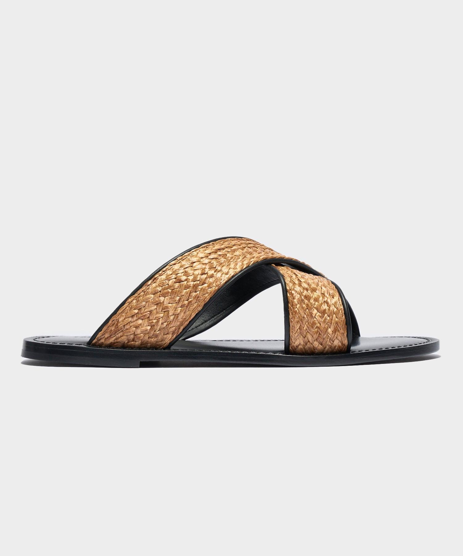Tuscan Leather & Raffia Crossover Sandal Product Image