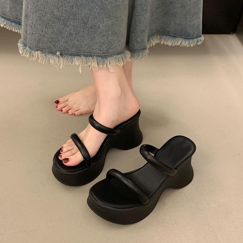 Platform Wedge Heel Slide Sandals Product Image
