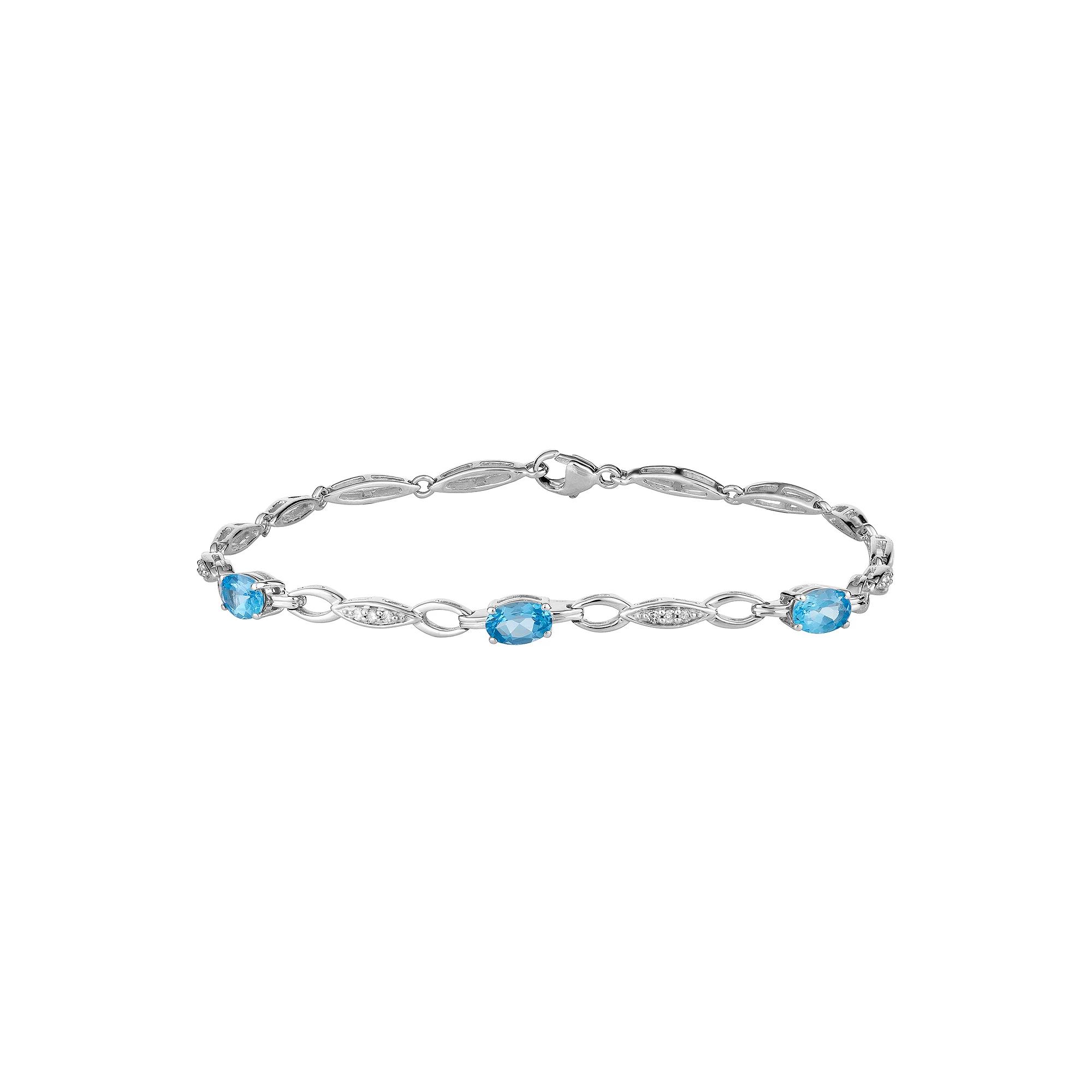 10k White Gold Swiss Blue Topaz & 1/10 Carat T.W. Diamond Bracelet, Women's, Size: 7.5", 10k Whgold Product Image