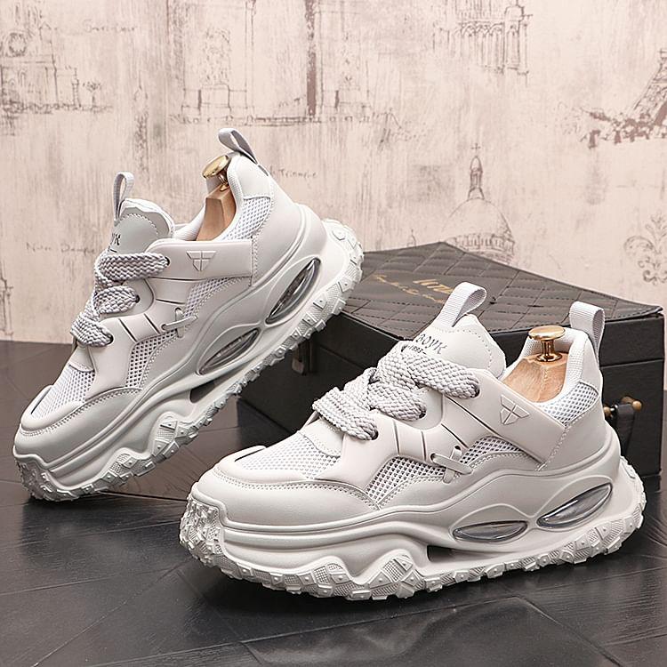 Hidden Wedge Mesh Panel Lace-Up Sneakers Product Image