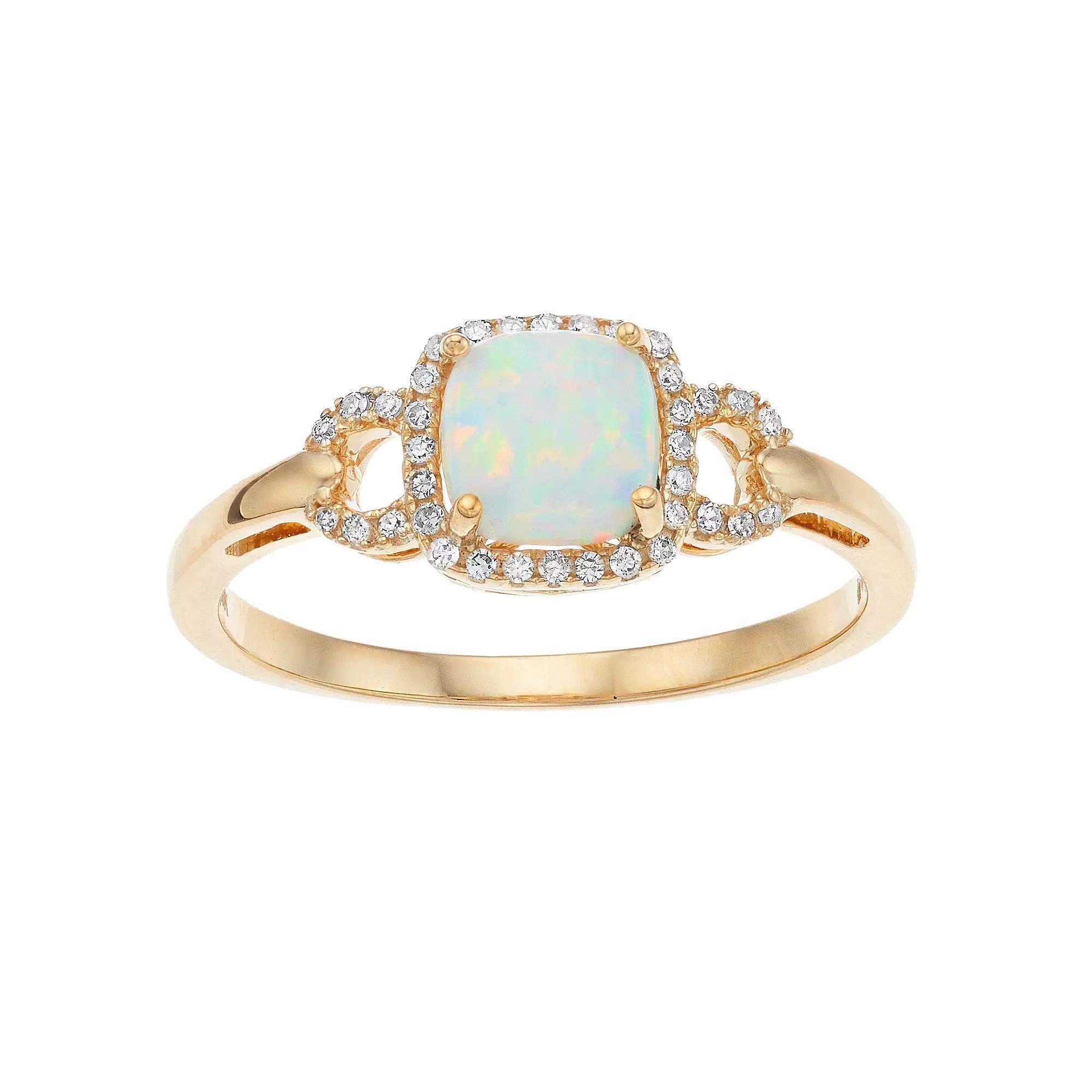 Gemminded 10k Yellow Gold Opal 1/10 Carat T.W. Diamond Ring, Women's, Size: 8, 10k Gold Product Image