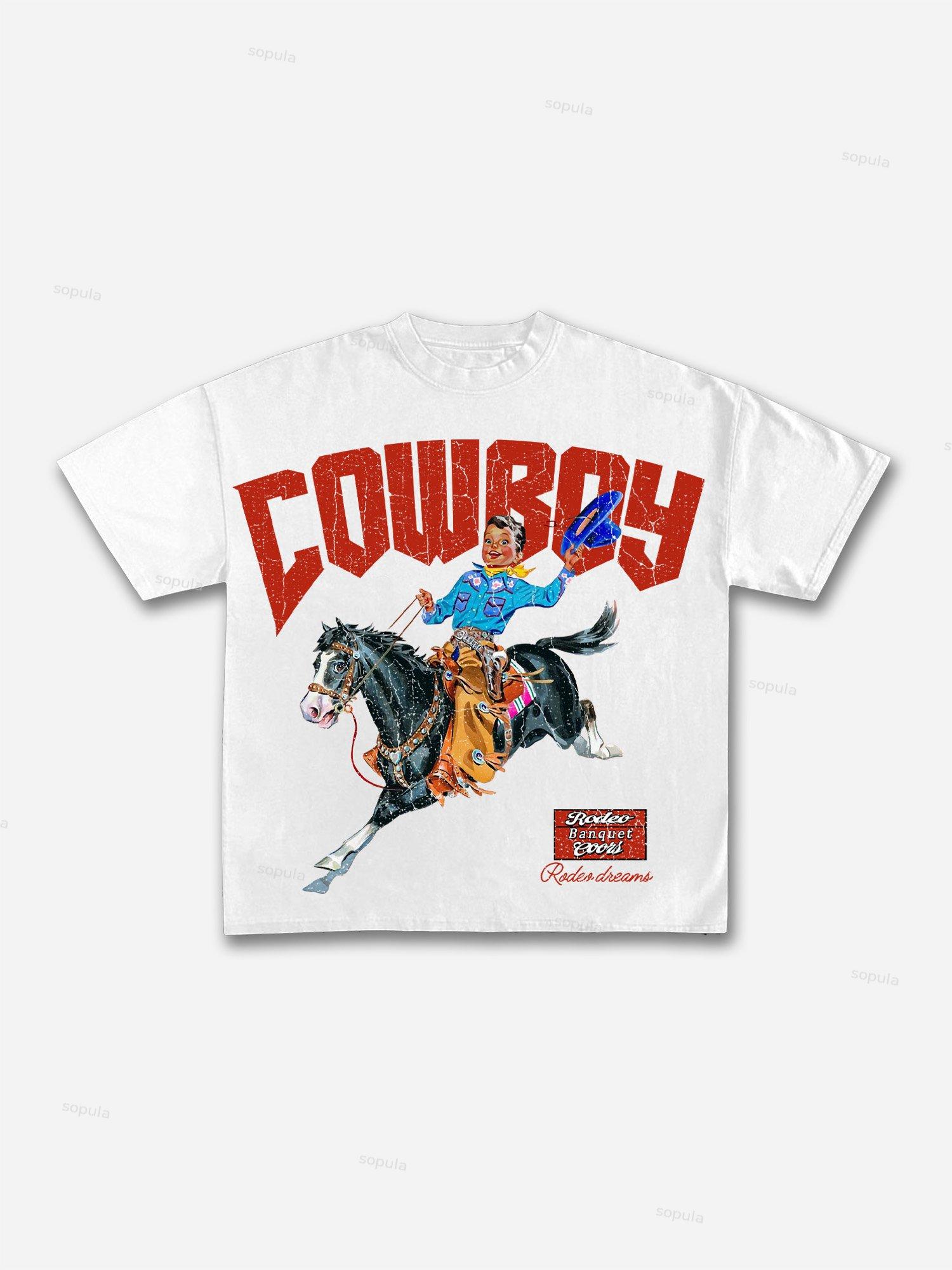 Cowboy Rodeo Dreams Print Cotton T-shirt Product Image