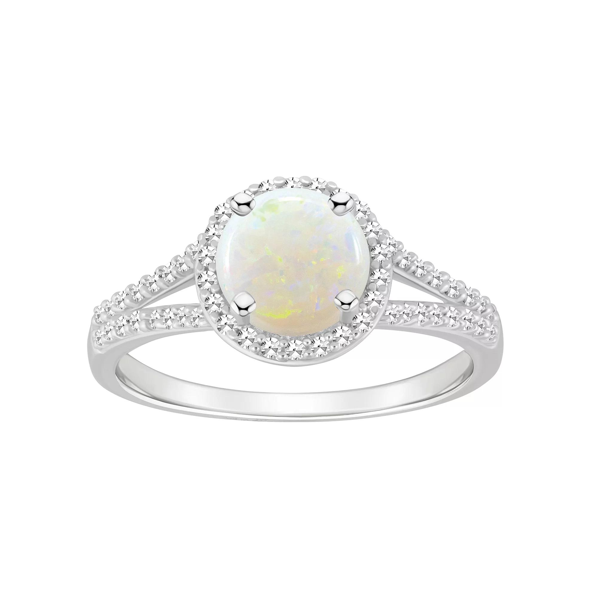 Celebration Gems Sterling Silver 7 mm Round Gemstone and 1/4 Carat T.W. Diamond Split Shank Ring, Women's, Size: 5, White Product Image