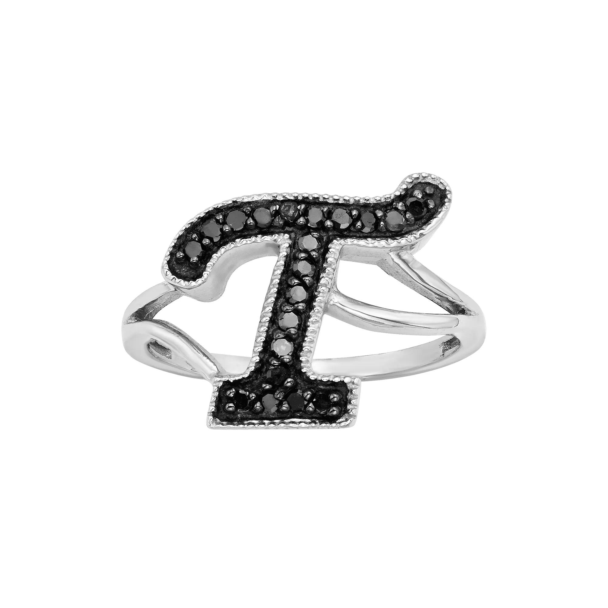 Jewelexcess Sterling Silver 1/4-ct. T.W. Black Diamond Initial Ring, Women's, Size: 8 Product Image