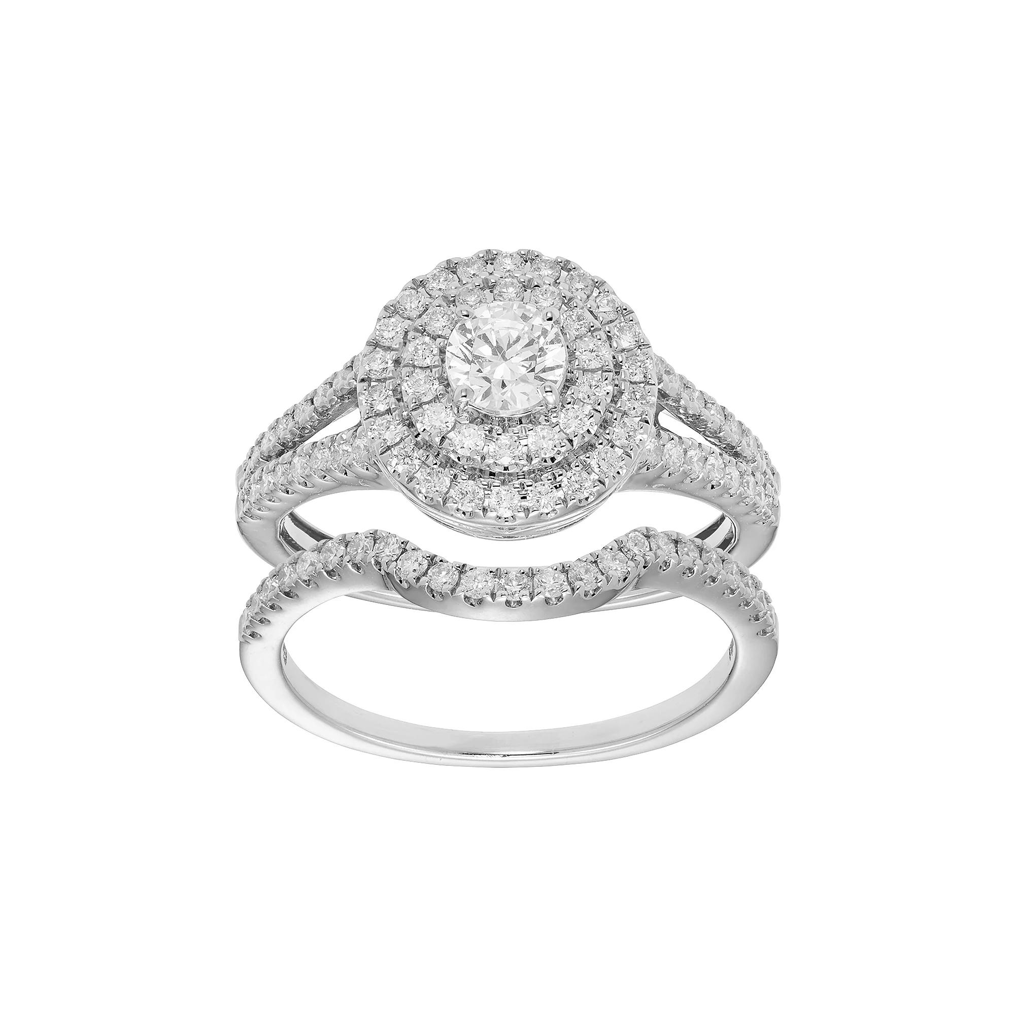 The Regal Collection 14k Gold 1 Carat T.W. IGL Certified Diamond Tiered Halo Engagement Ring Set, Womens White Product Image