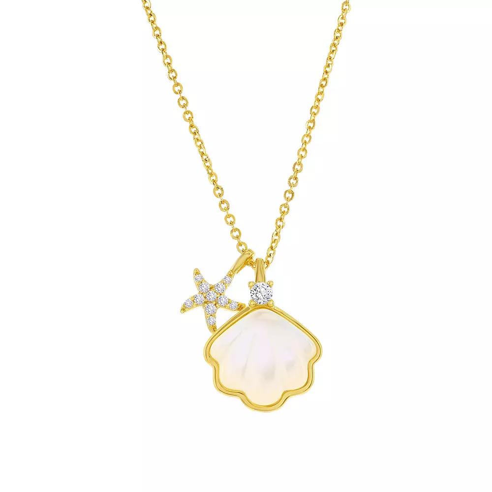 Argento Bella Mother-of-Pearl Seashell & Cubic Zirconia Starfish Necklace, Women's, Size: 16-18" ADJ, Gold Tone Product Image