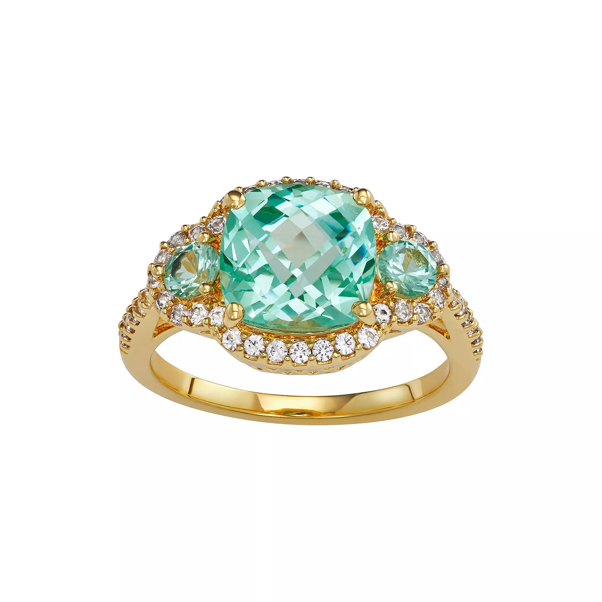 18K Gold over Sterling Silver Lab-Created Green Spinel & White Sapphire Ring, Women's, Size: 9, Gold Tone Product Image