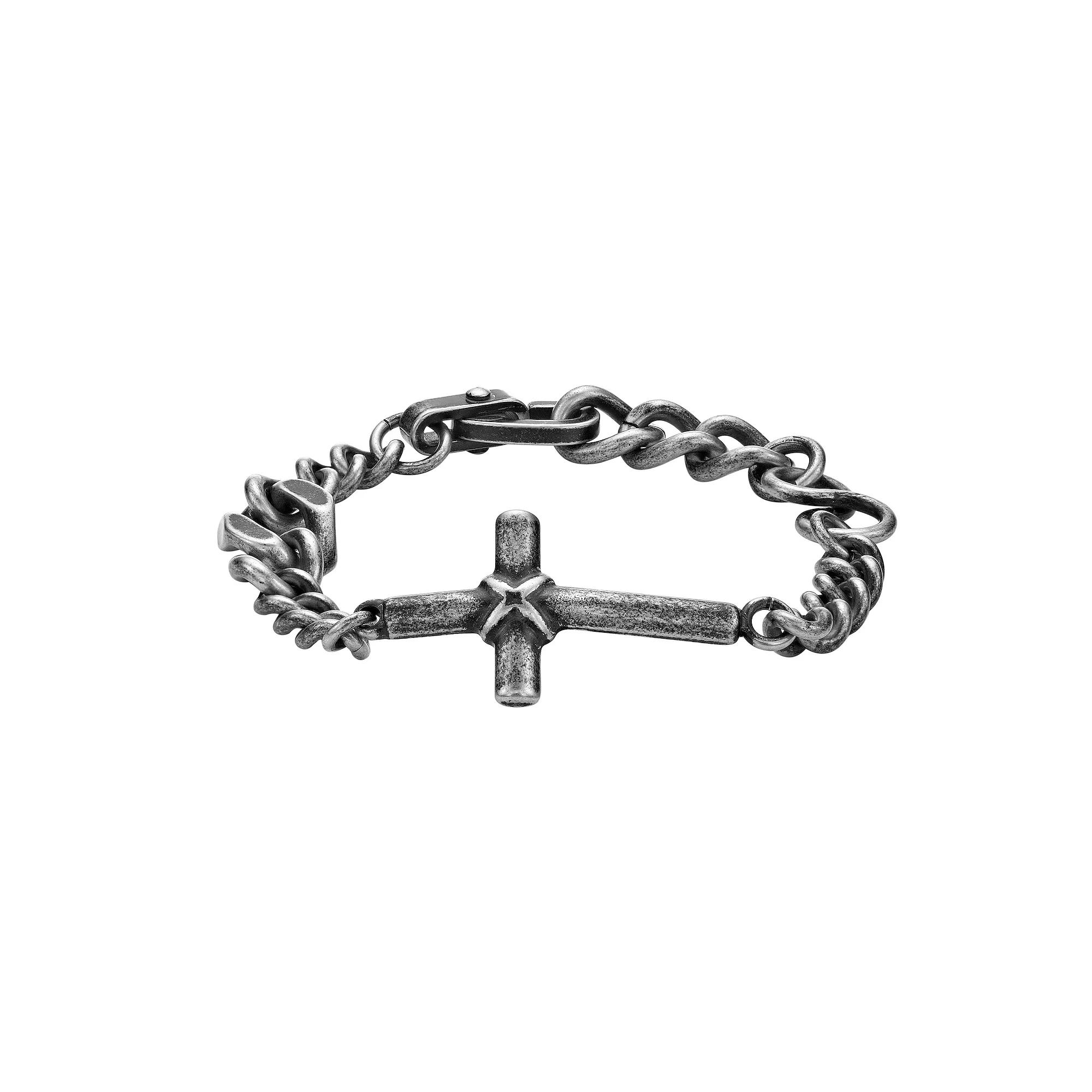 LYNX Men's Stainless Steel Horizontal Cross Bracelet, Size: 9" Product Image