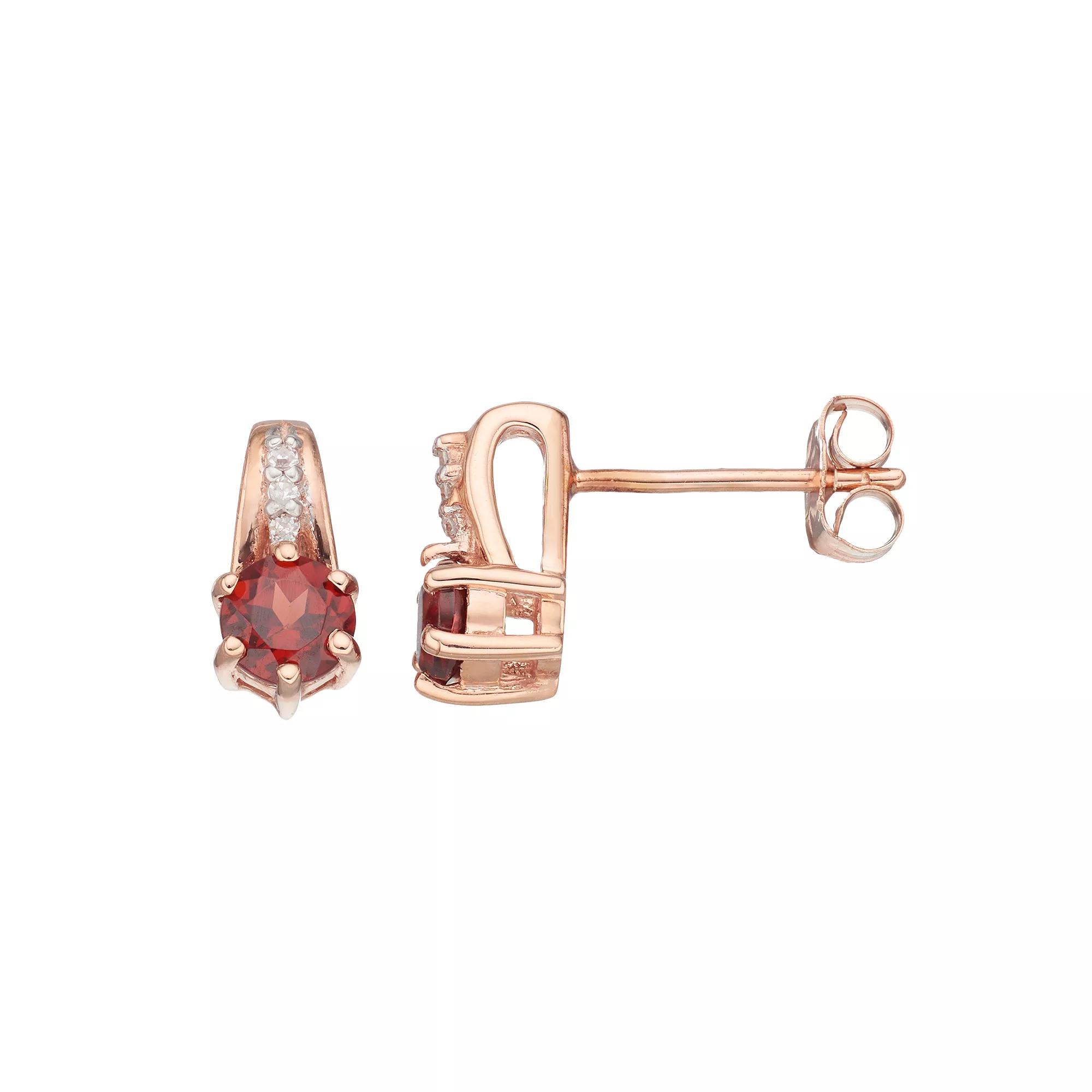 Gemminded 10k Rose Gold Garnet & Diamond Accent Drop Earrings, Women's, Red Product Image