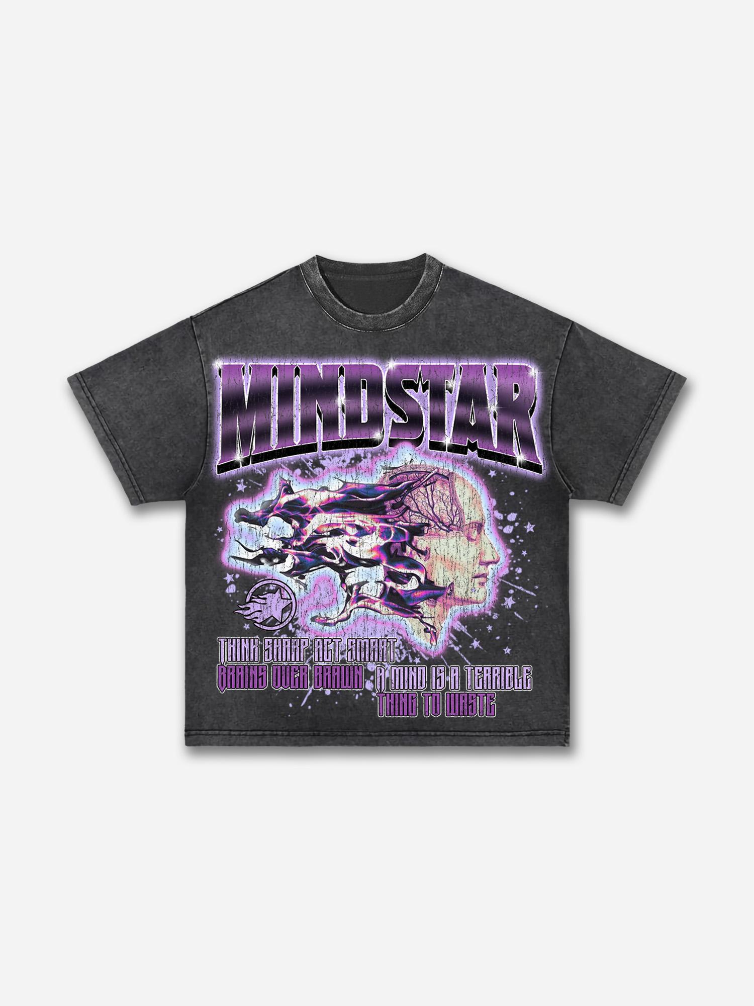 Mindstar-burning Thinking-retro Pattern Acid Wash T-shirt Product Image
