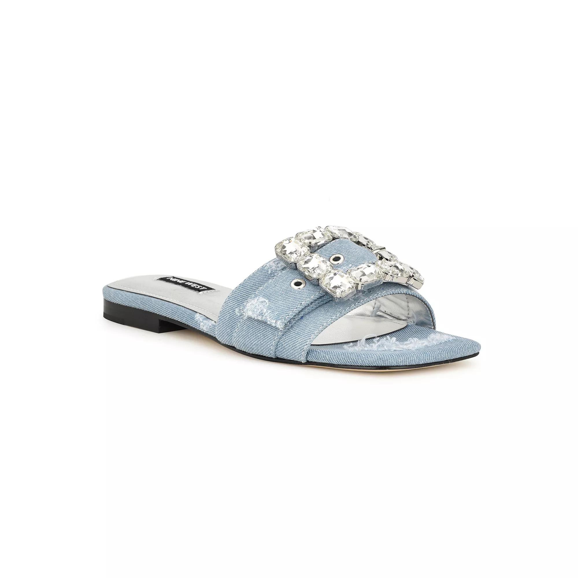 Nine West Matter Slip-on Embellished Women's Flat Sandals, Size: 9, Light Blue Blue Product Image