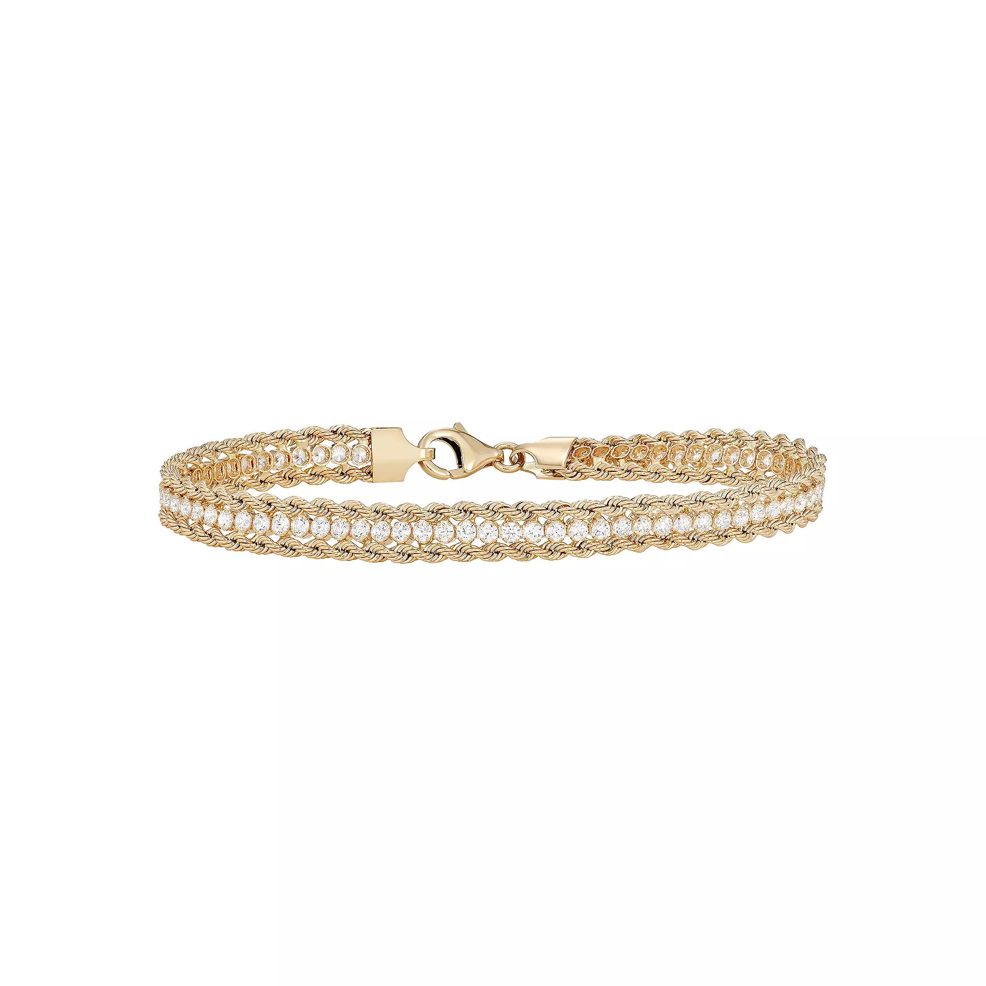 14k Gold Cubic Zirconia Rope Bracelet, Women's, Size: 7.5" Product Image