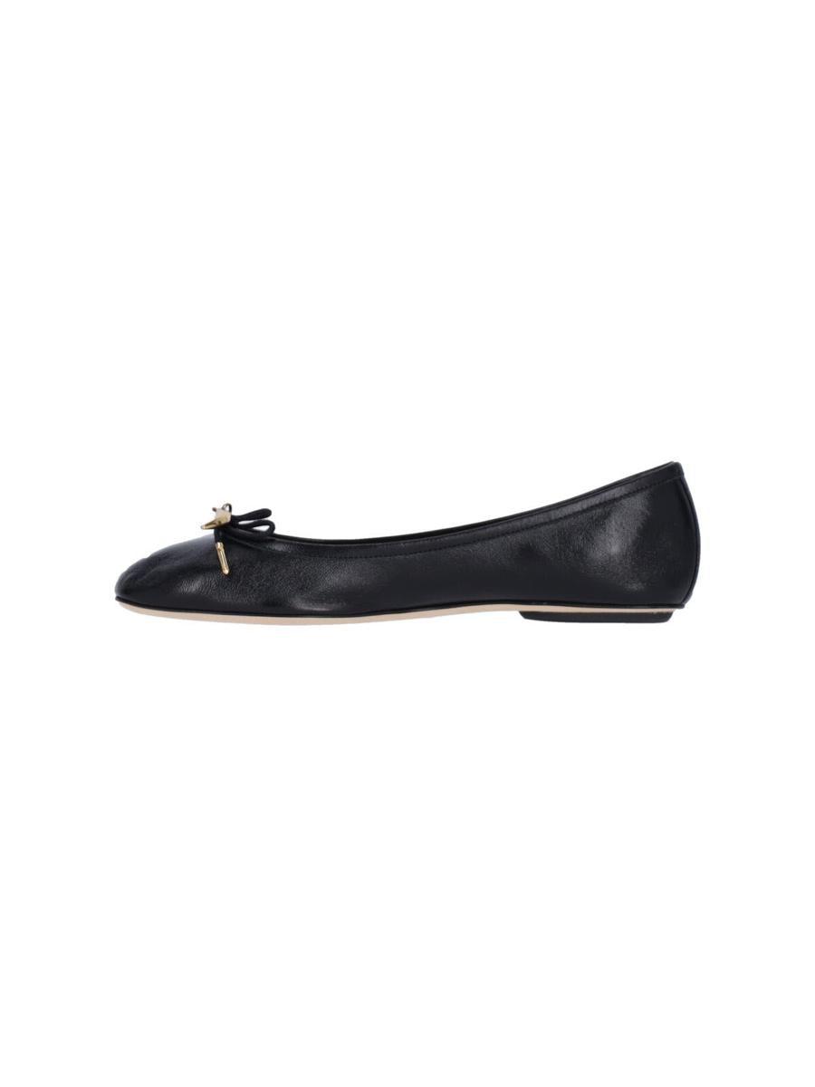CHLOÉ Bow Detail Round Toe Flat Sole Ballerina Shoes In Black Product Image