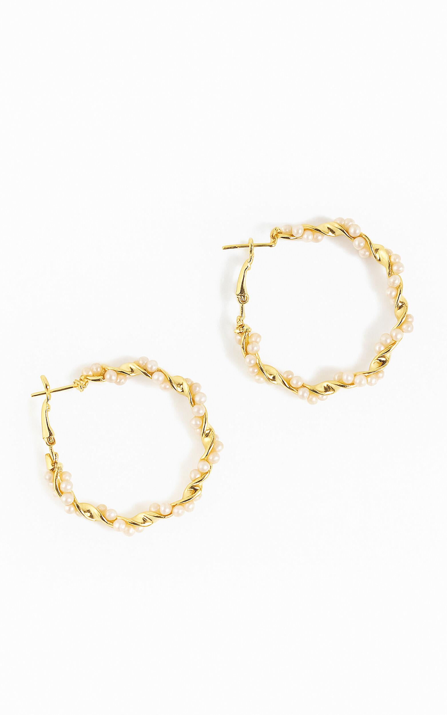 Bev Hoop Earrings in Gold and Pearl Product Image