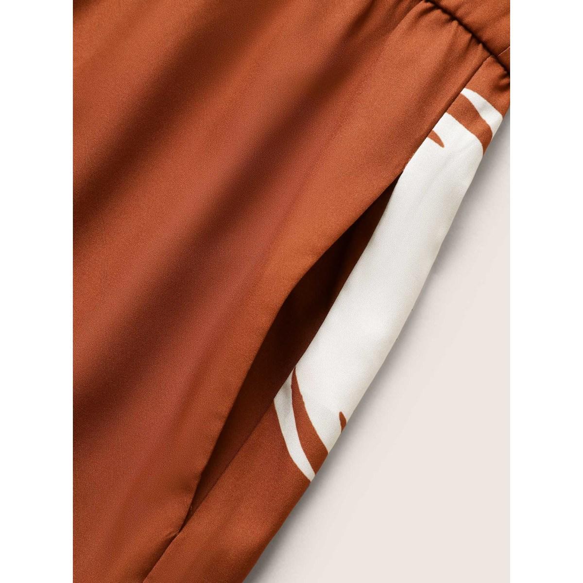 Plus Size Maroon V Neck Sun Print Gathered Jumpsuit Women Resort Sleeveless V-neck Vacation Loose Jumpsuits BloomChic 26/4X Product Image