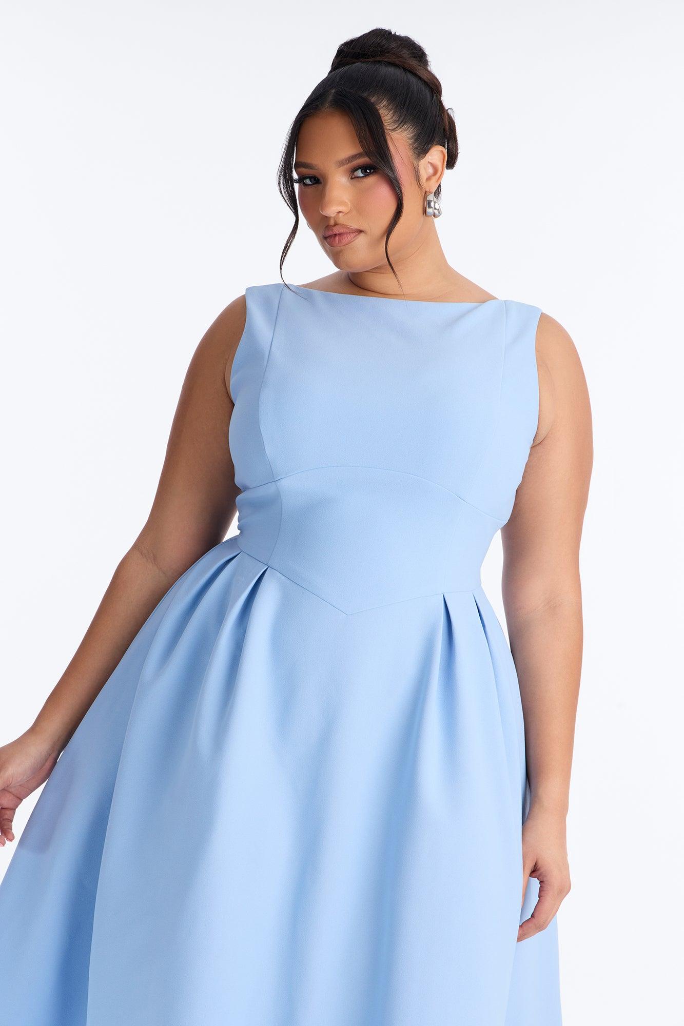 Anika Pleated Midi Dress - Blue Female Product Image