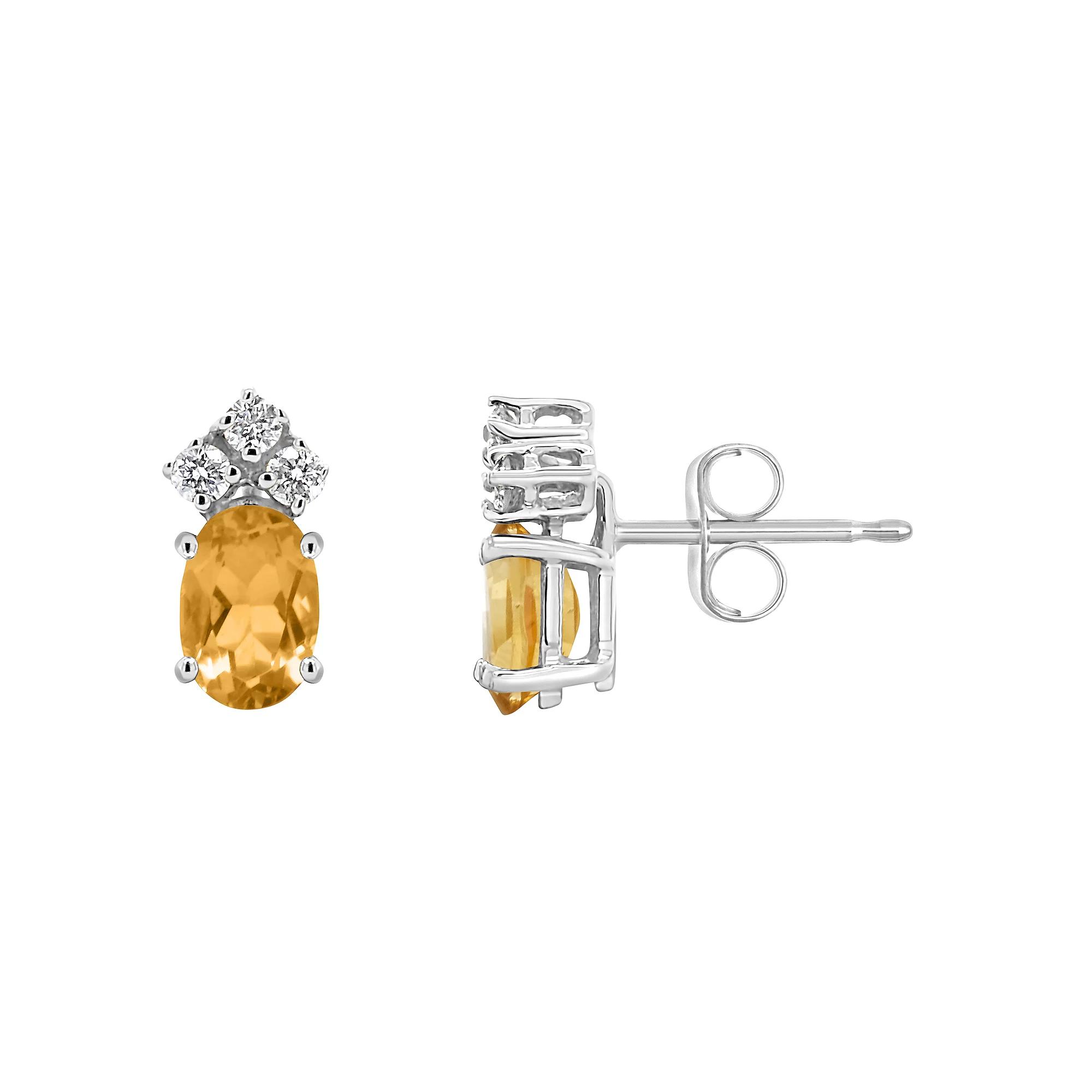 Celebration Gems 14k Gold Oval Citrine & 1/8 Carat T.W. Diamond Stud Earrings, Women's, 14k Whgold Product Image