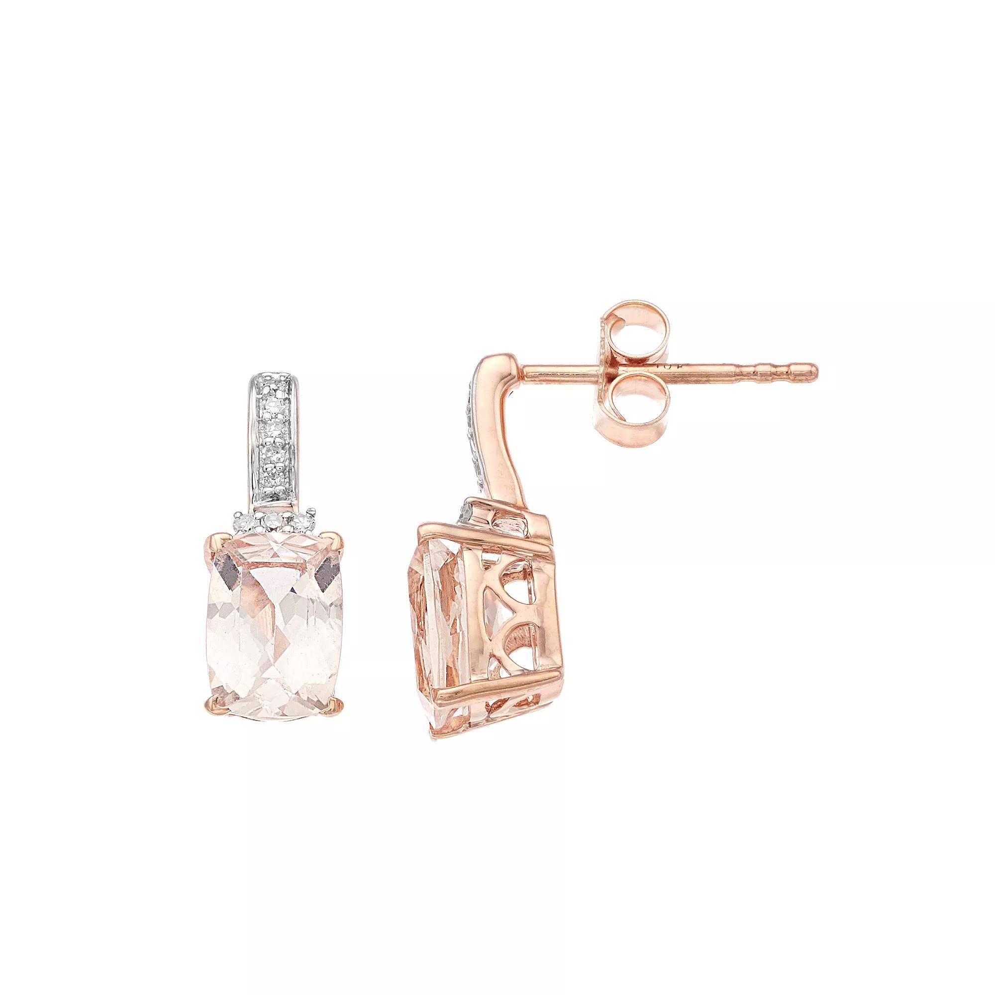 Gemminded 10k Rose Gold Morganite & Diamond Accent Earrings, Women's Product Image