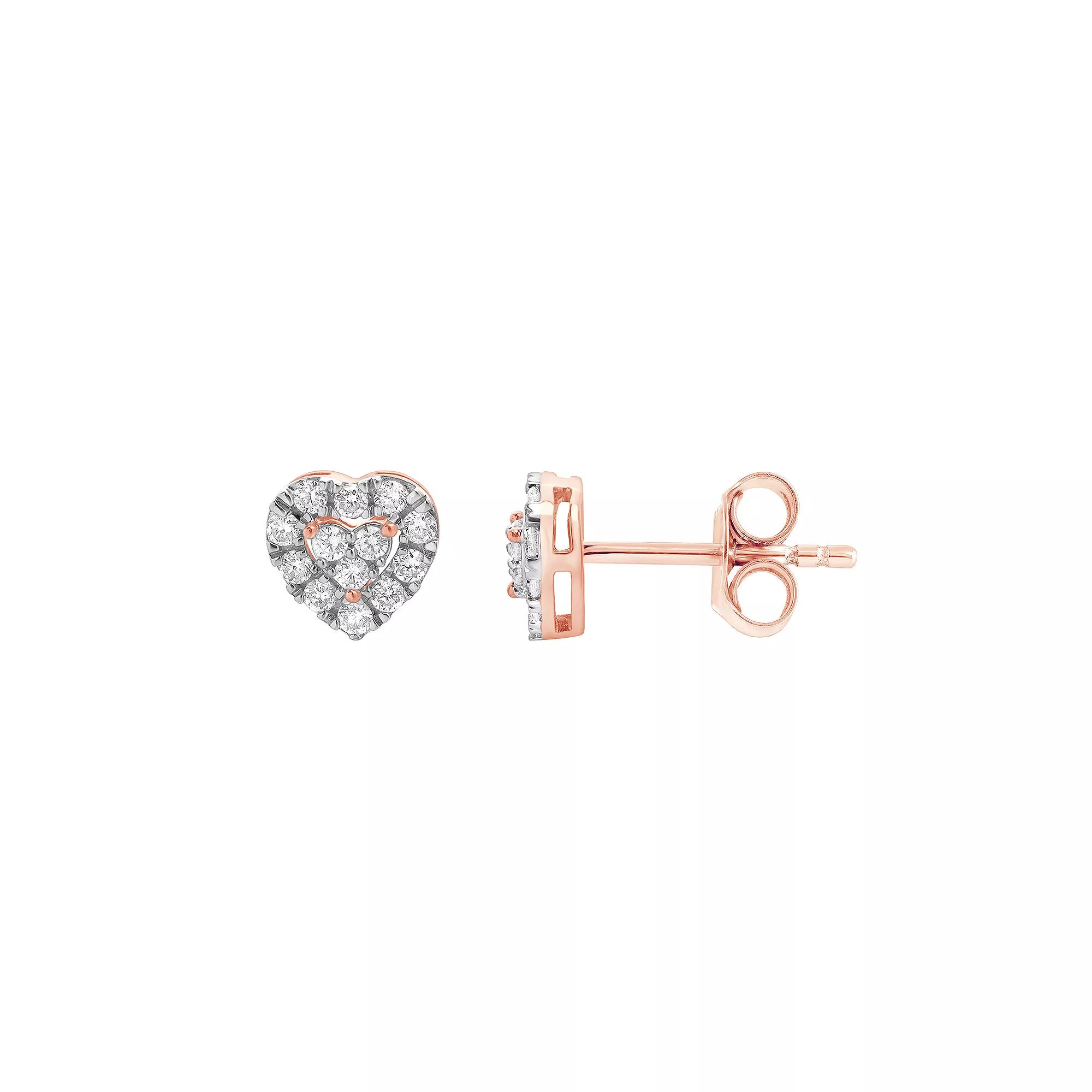 Diamond Brilliance Sterling Silver 1/4 Carat T.W. Lab-Created Diamond Heart Stud Earrings, Women's, Pink Tone Product Image