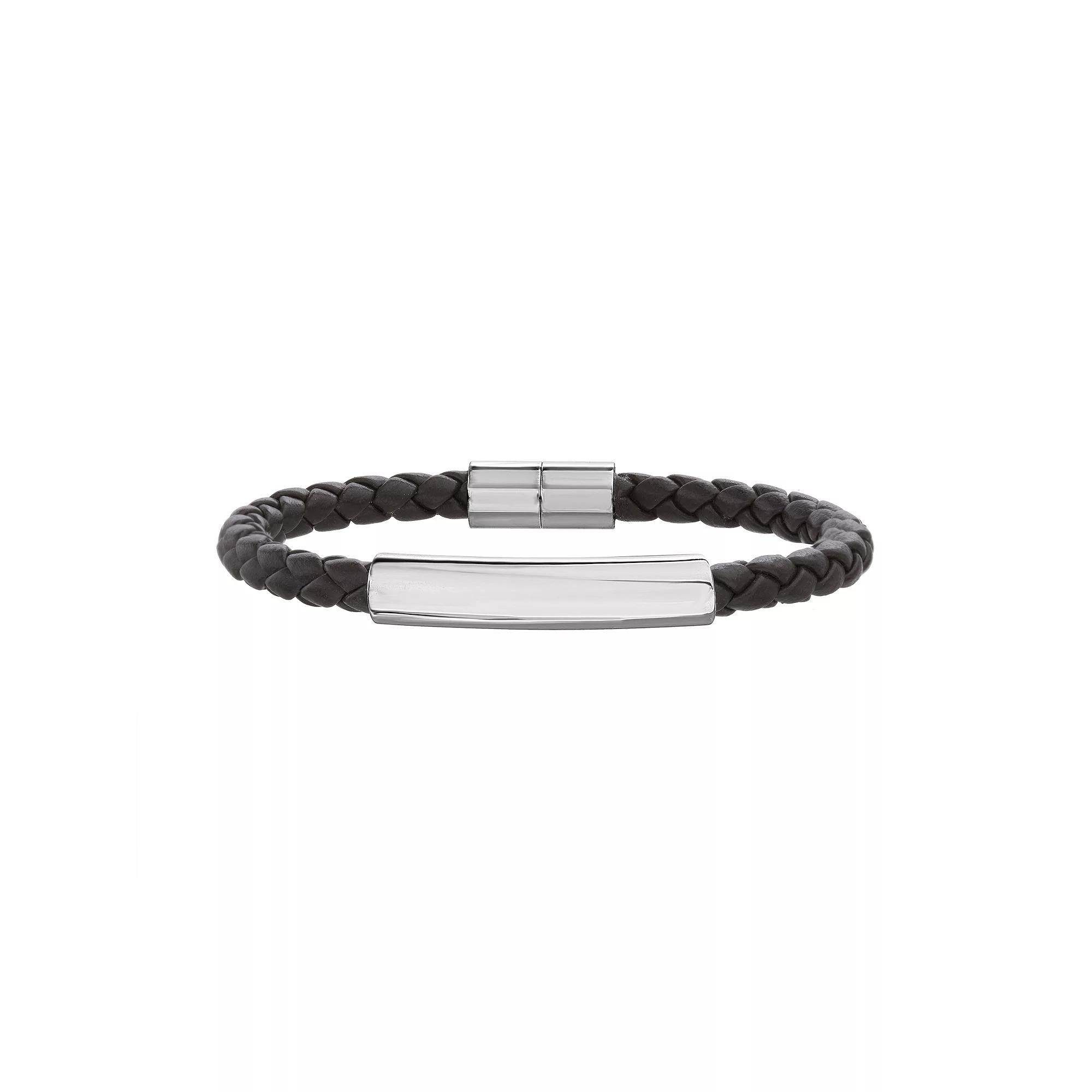 1913 Mens Braided Vegan Leather Bracelet with Stainless Steel Stations Product Image