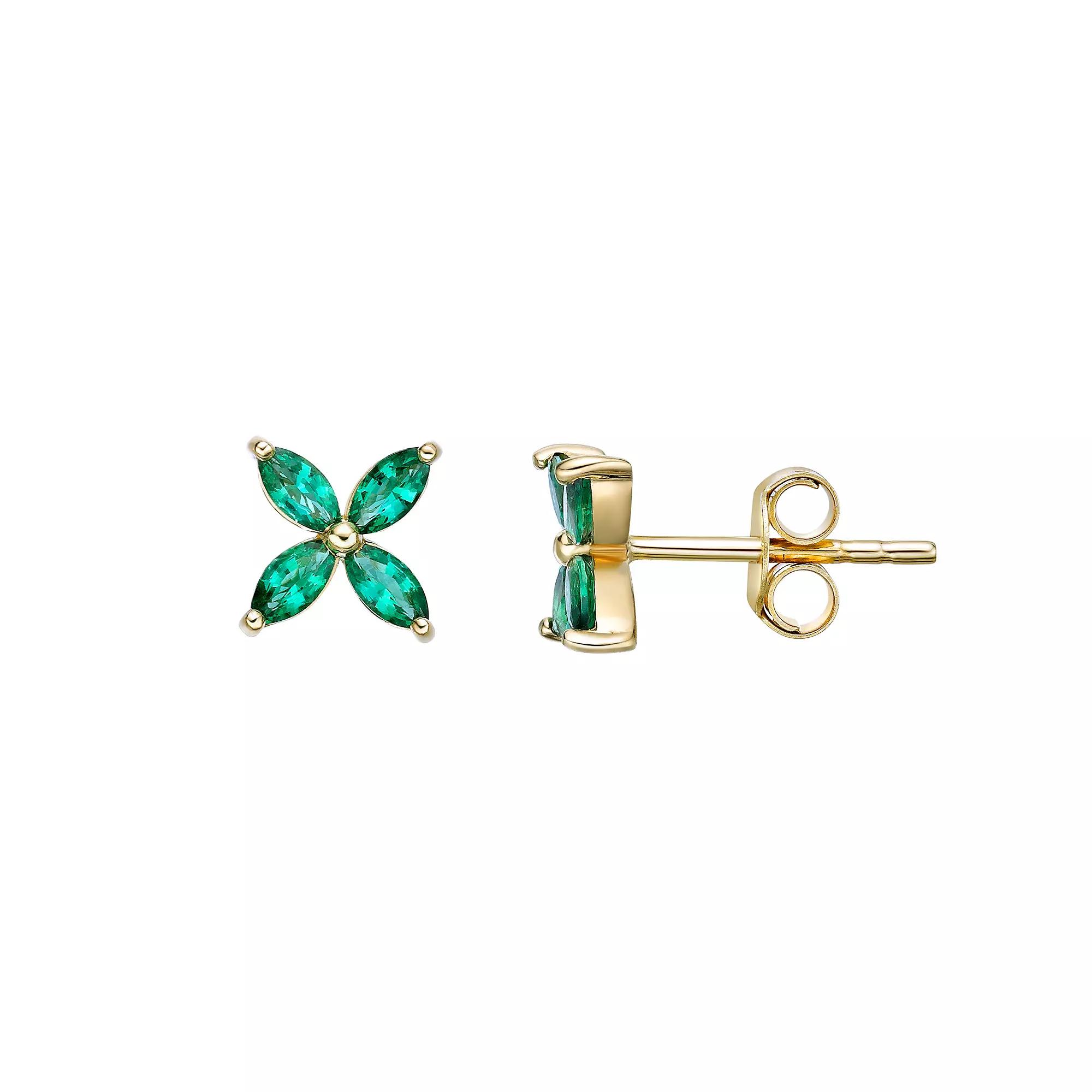 Gemminded 18k Gold over Sterling Silver Lab-Created Emerald Stud Earrings, Women's, Gold Tone Product Image