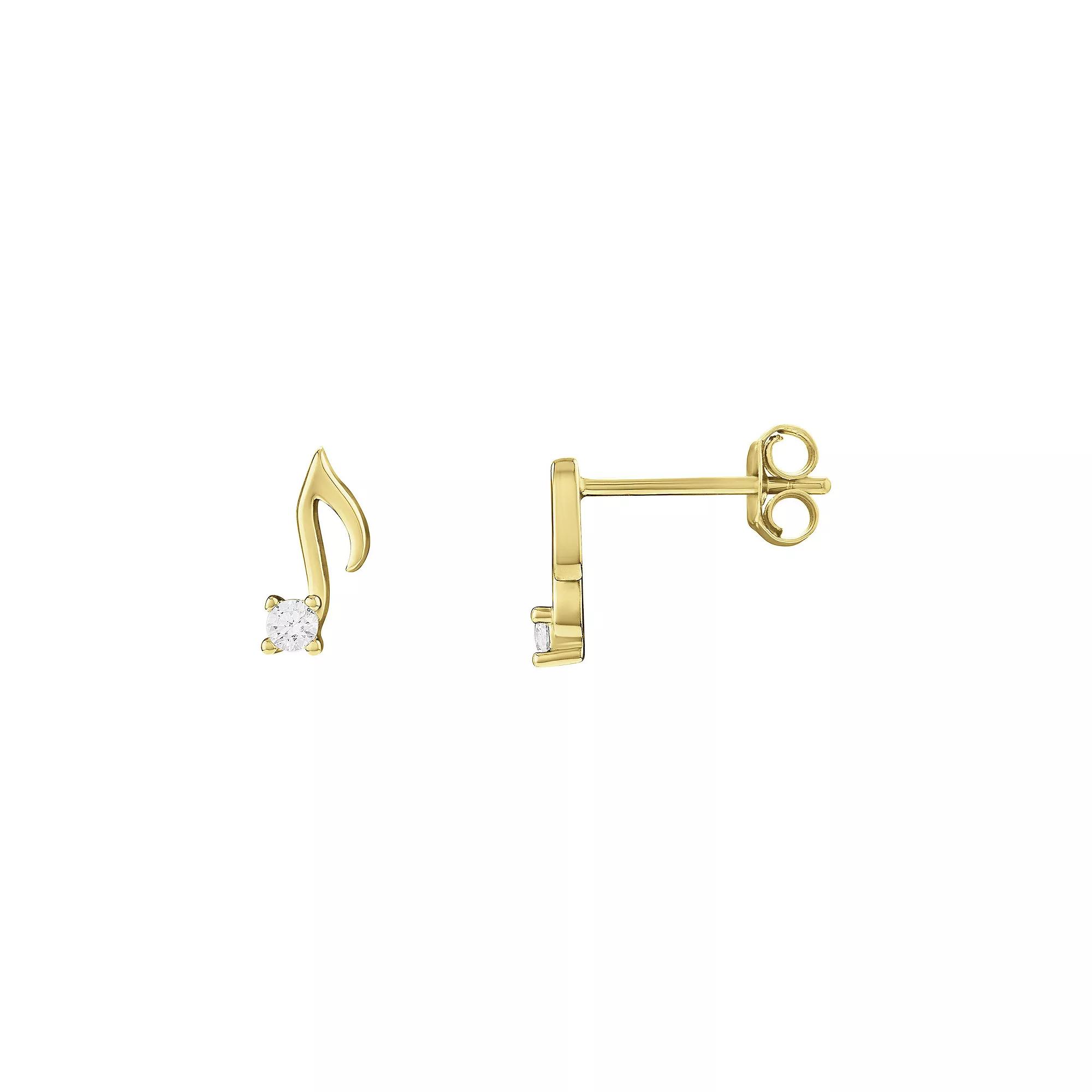 PRIMROSE Sterling Silver Music Note Cubic Zirconia Stud Earrings, Women's, Gold Tone Product Image