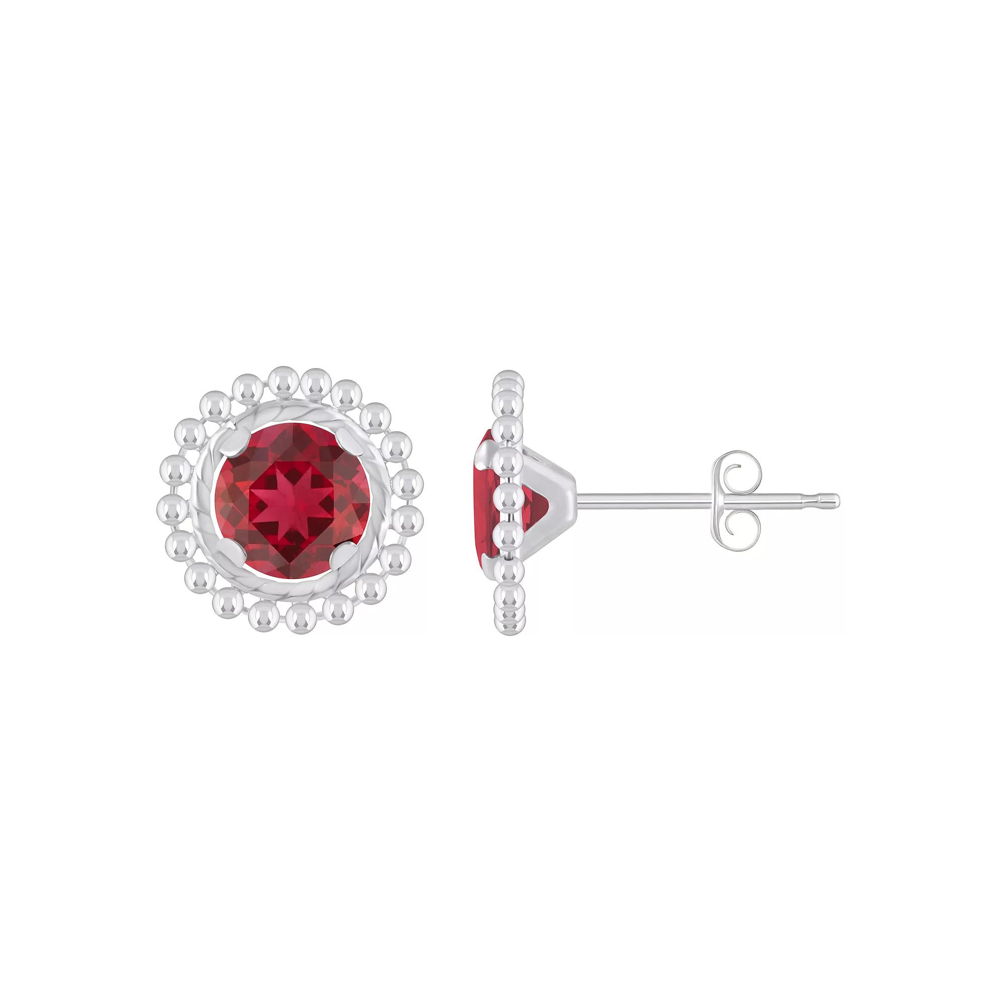 Celebration Gems Sterling Silver Round Lab-Created Gemstone Beaded Martini Stud Earrings, Women's, Created Red Product Image