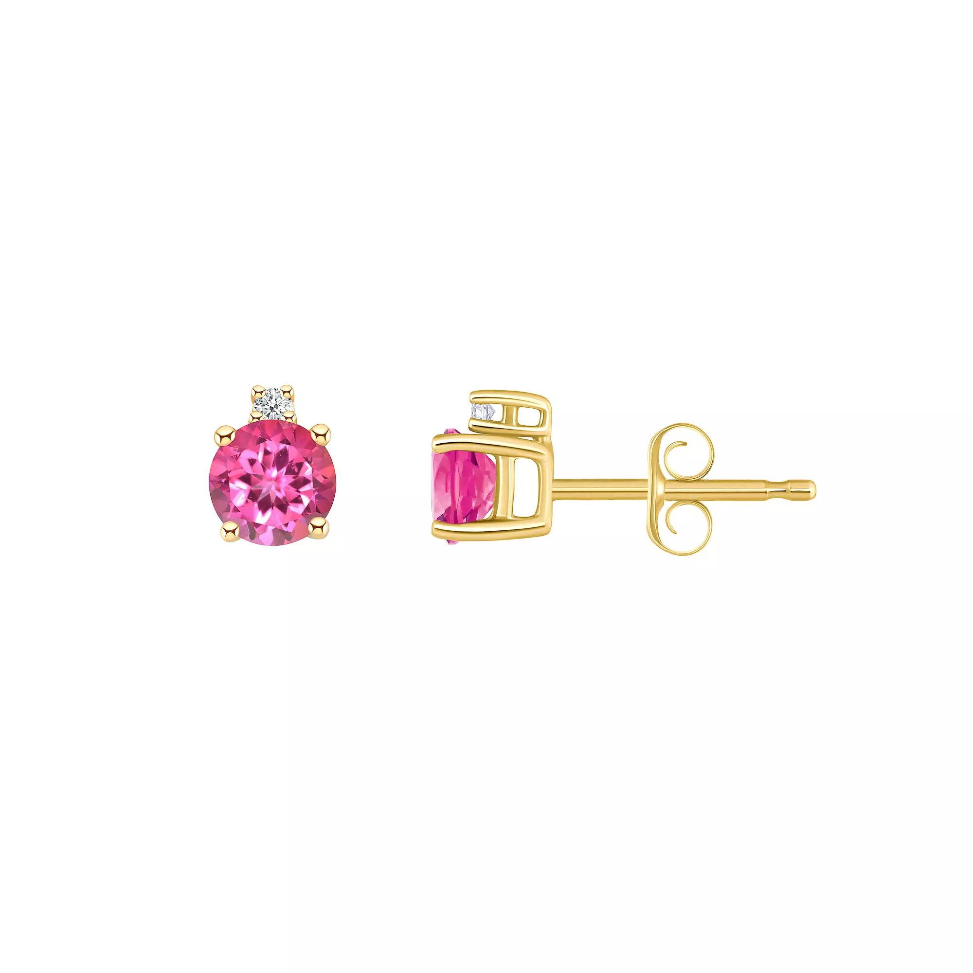 Celebration Gems 14k White Gold 4 mm Round Birthstone & 1/10 Carat T.W. Diamond Stud Earrings, Women's, Pink Topaz Jun Product Image