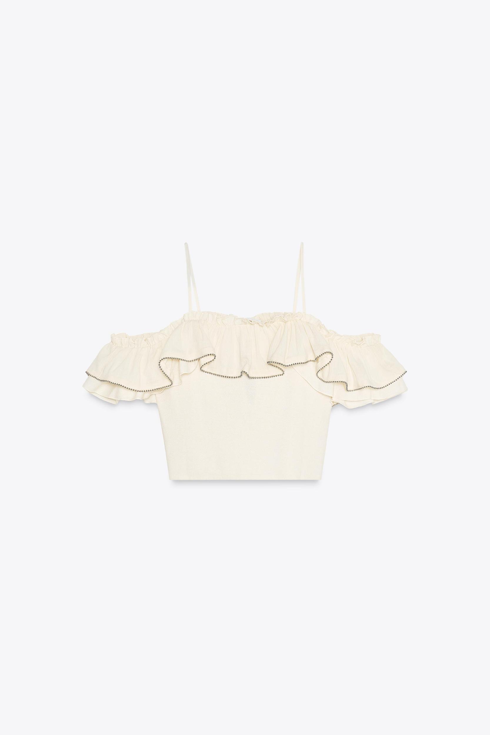 COLD-SHOULDER BEADED CROP TOP Product Image
