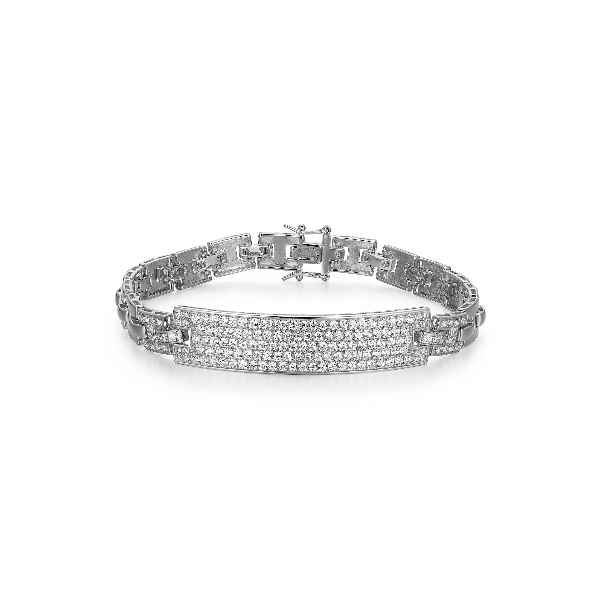 Men's Sterling Silver Pave Cubic Zirconia ID Link Bracelet, Size: 8.5" Product Image