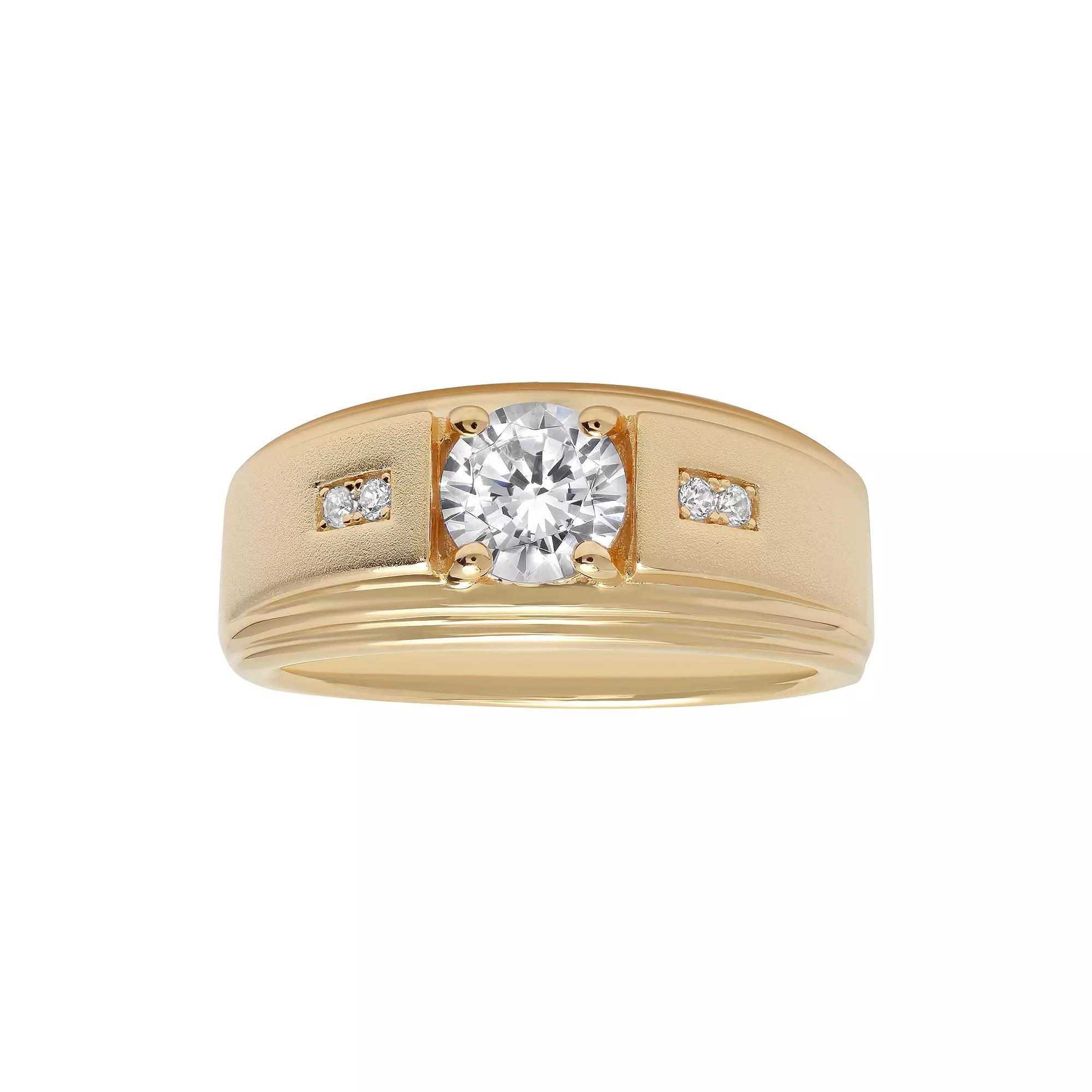 Men's 14K Gold over Silver Cubic Zirconia Grooved Ring, Size: 10, Gold Tone Product Image
