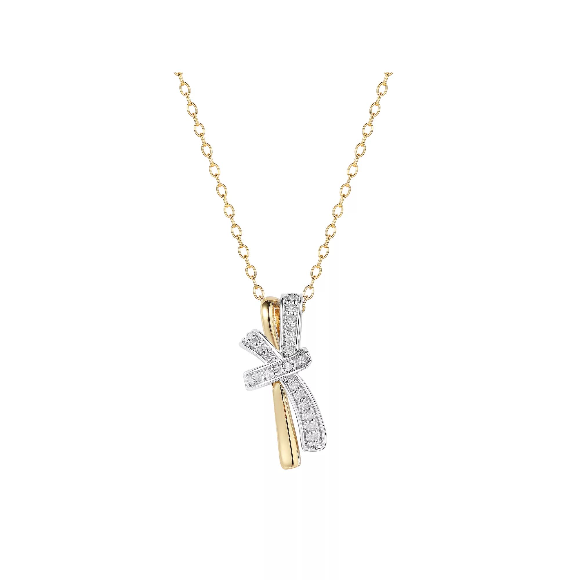 14k Gold Over Silver Two-Tone 1/8 Carat T.W. Diamond Bow Pendant Necklace, Women's, Size: 18", Two Tone Product Image